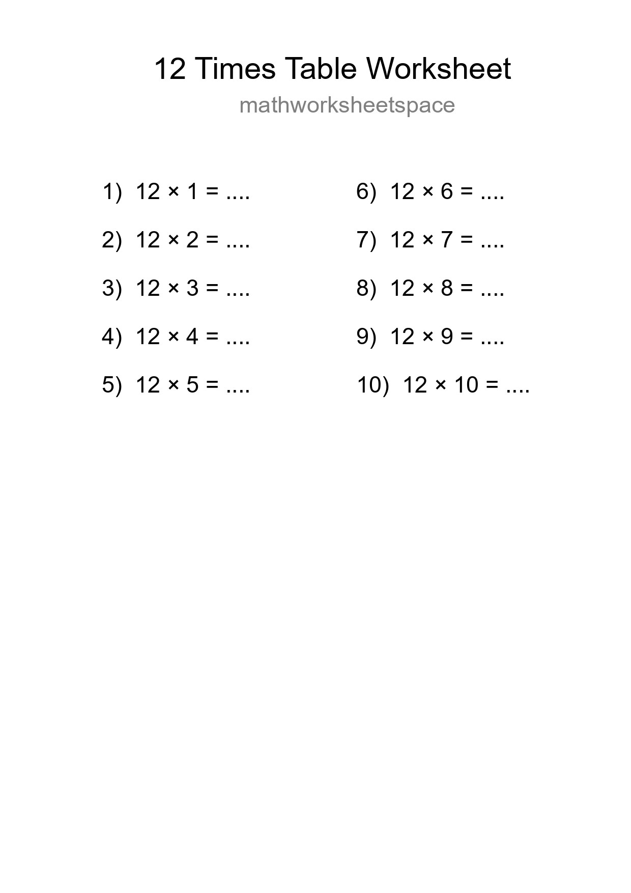 12 Times Table Worksheet For Grade 4 With Answers - Part 189