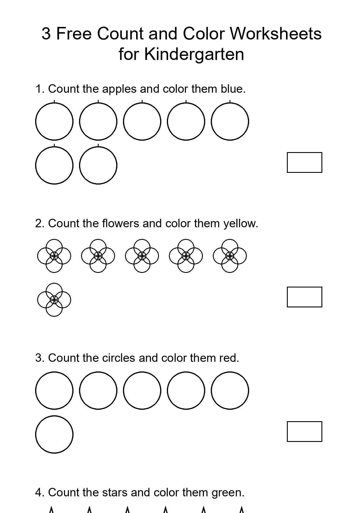 3 Free Count and Color Worksheets for Kindergarten