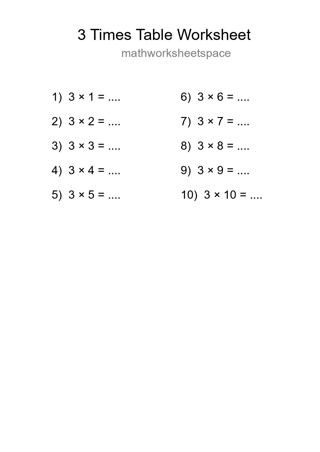 3 Times Table Worksheet For Grade 2 - Part 59