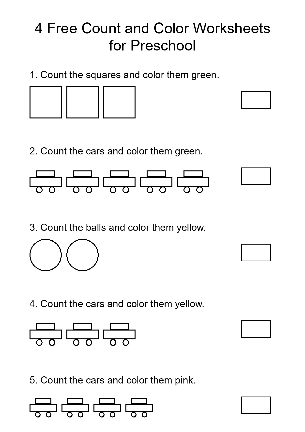 4 Free Count and Color Worksheets for Preschool
