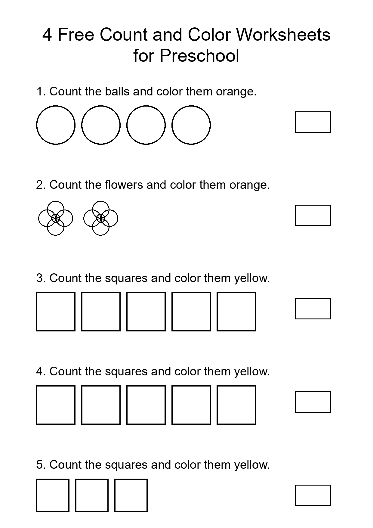 4 Free Count and Color Worksheets for Preschool