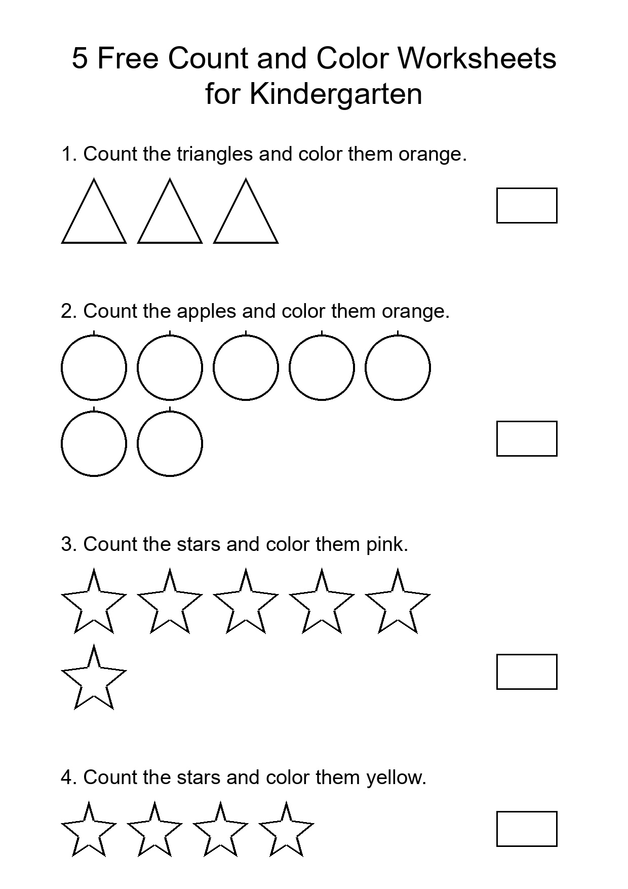 5 Free Count and Color Worksheets for Kindergarten