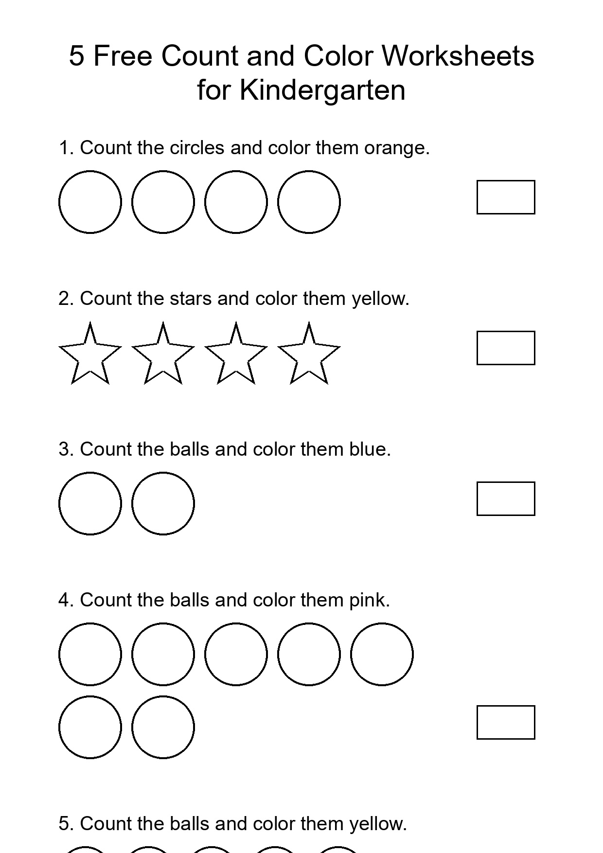 5 Free Count and Color Worksheets for Kindergarten