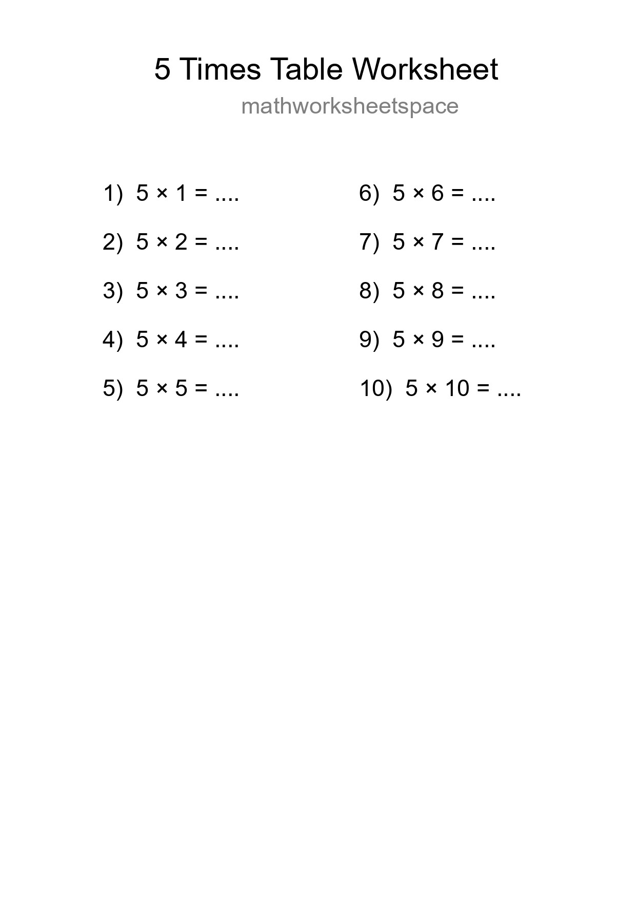 5 Times Table Worksheet For Grade 2 - Part 209