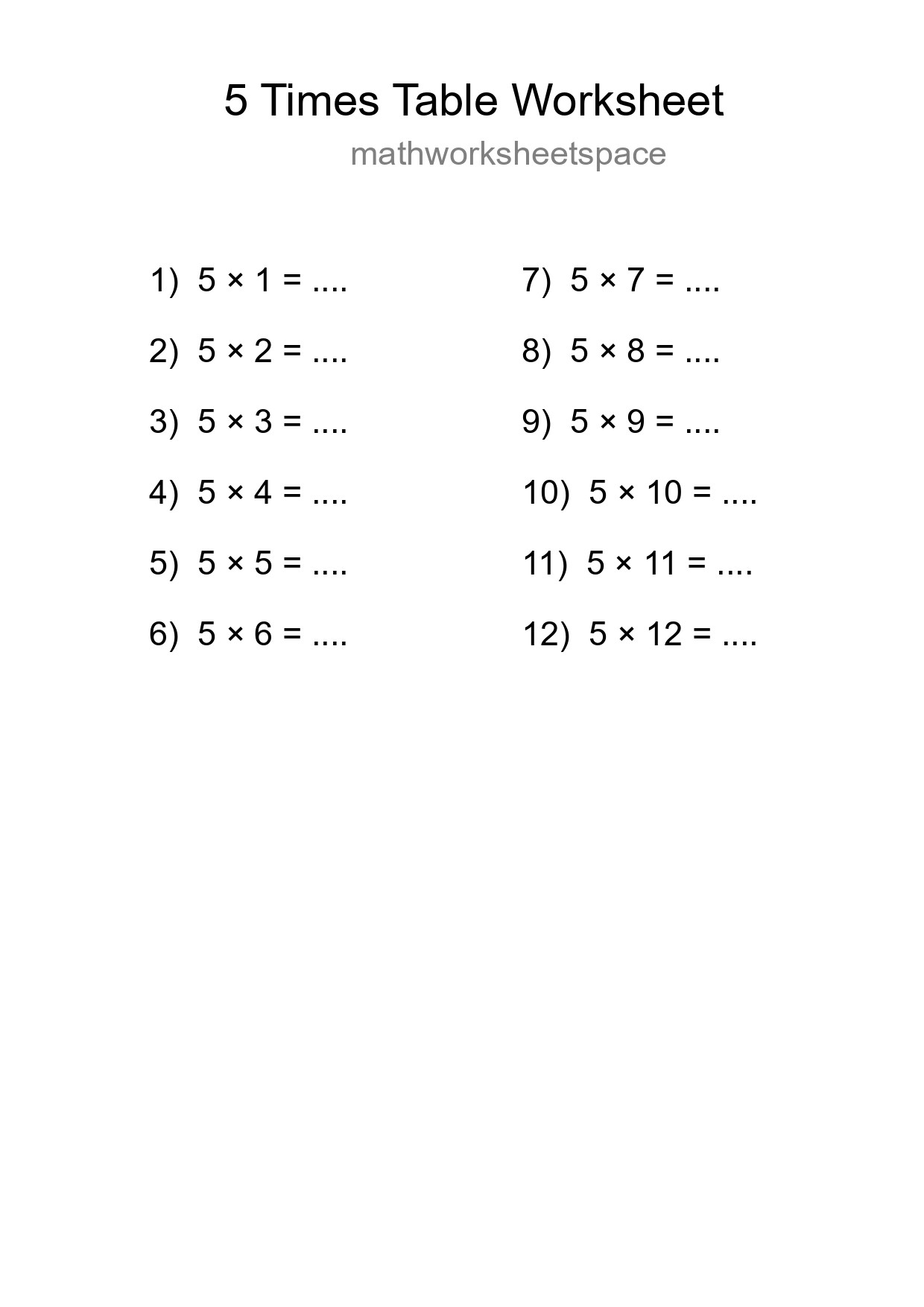 5 Times Table Worksheet For Grade 2 - Part 259