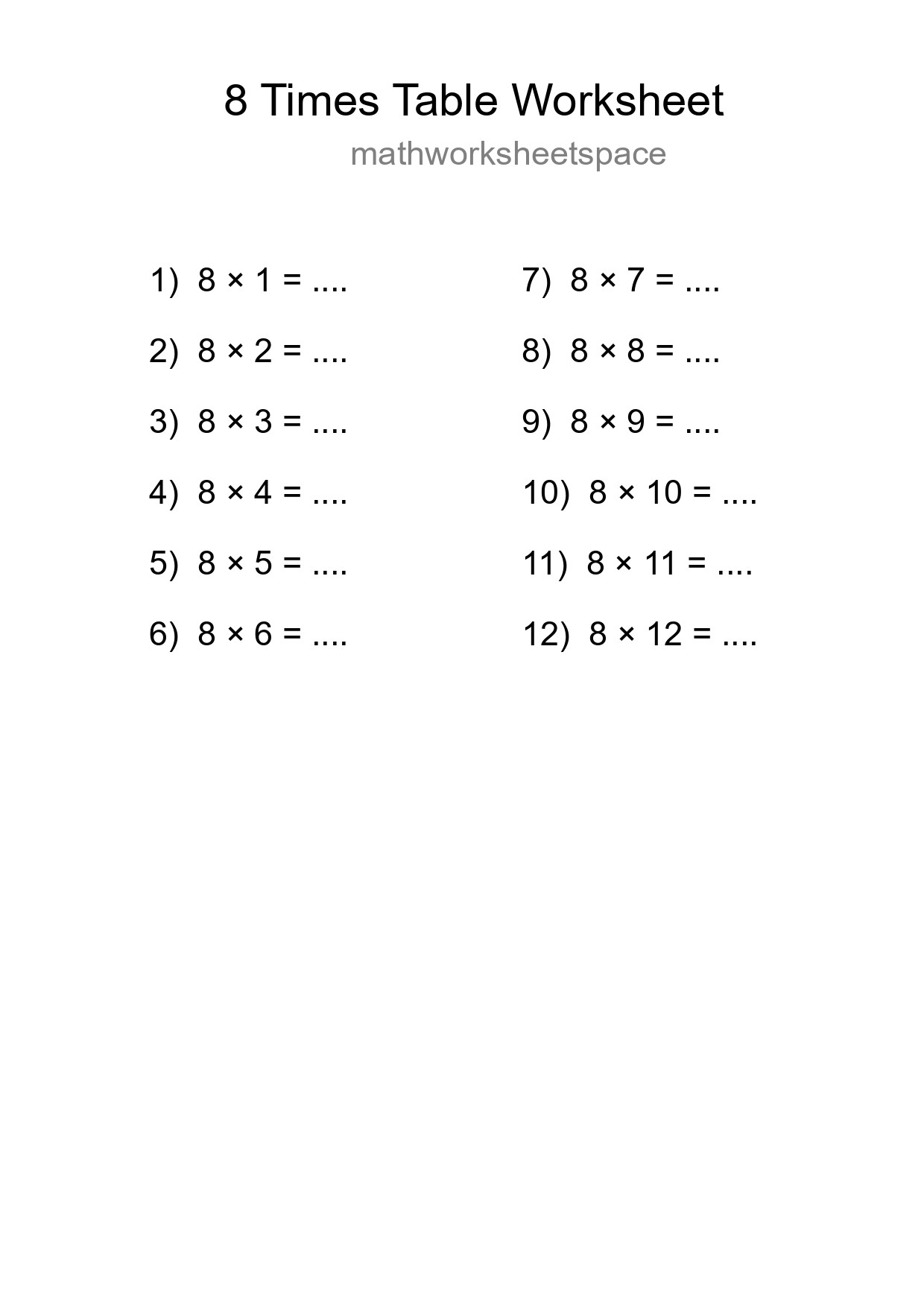 8 Times Table Worksheet For Grade 3 With Answers - Part 219