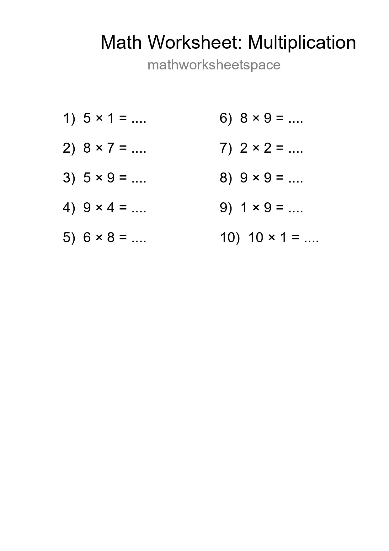 Free 10 Multiplication Math Worksheet For Grade 1 - Part 227