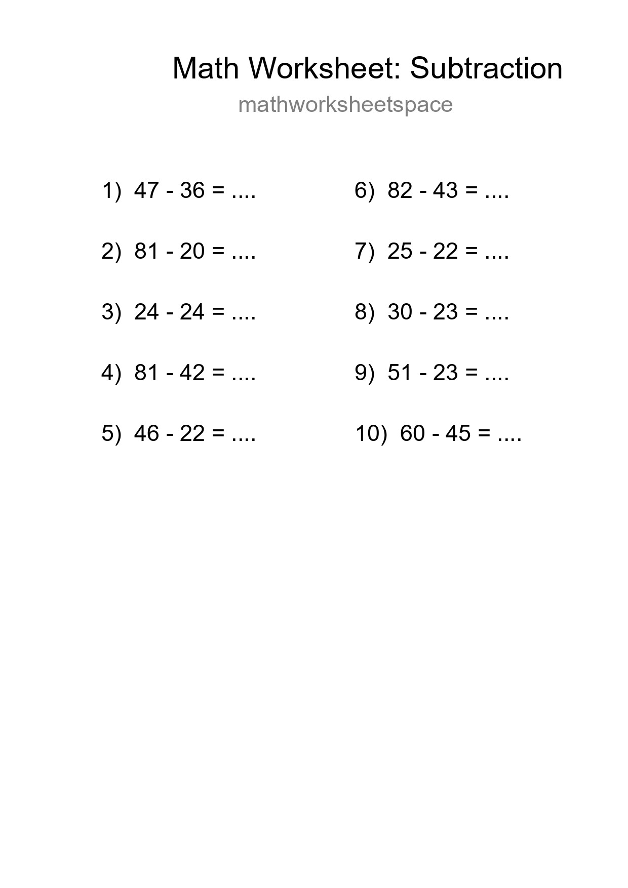Free 10 Subtraction Math Worksheet For Grade 3 - Part 88