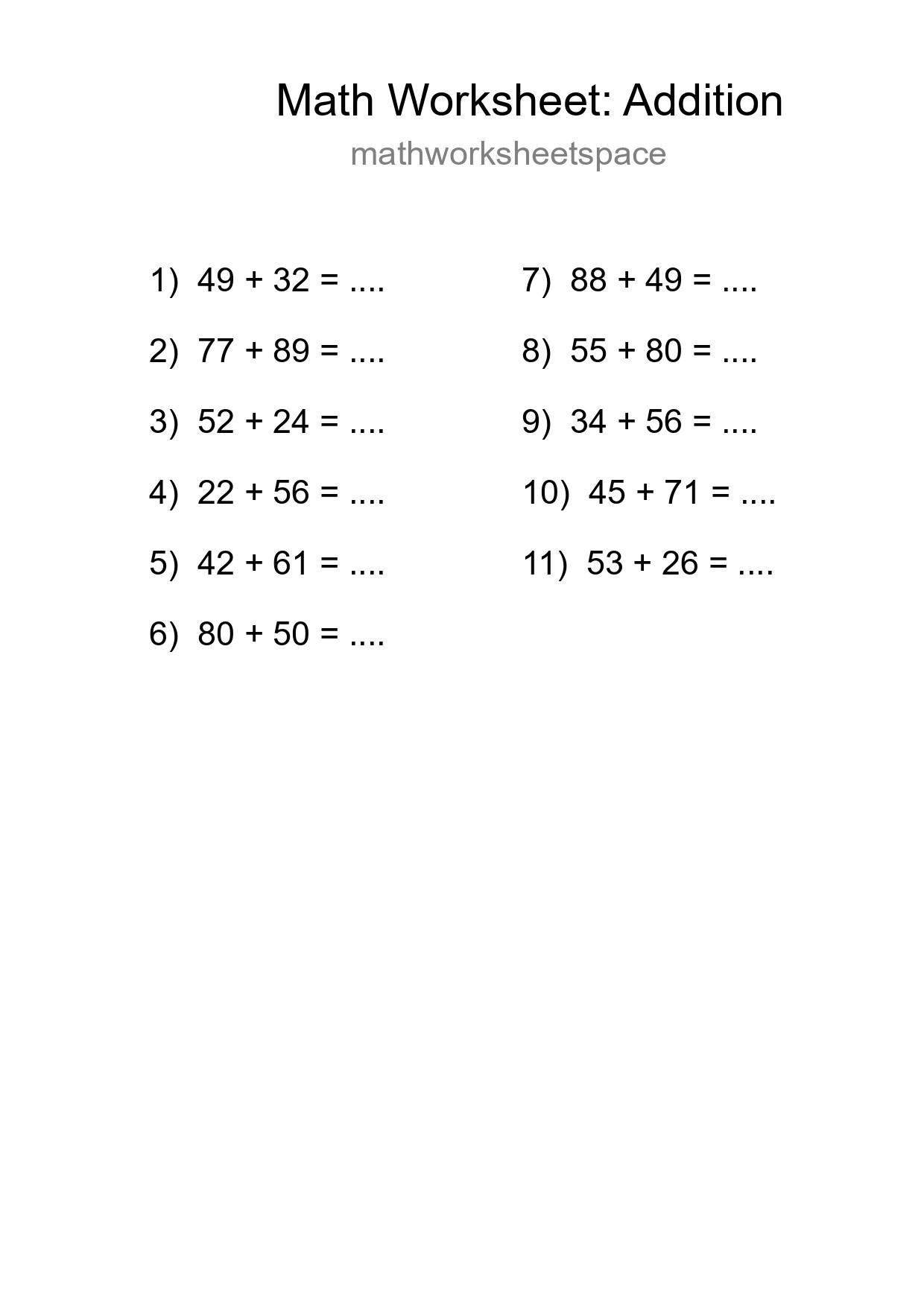 Free 11 Addition Math Worksheet For Grade 3 With Answers - Part 101