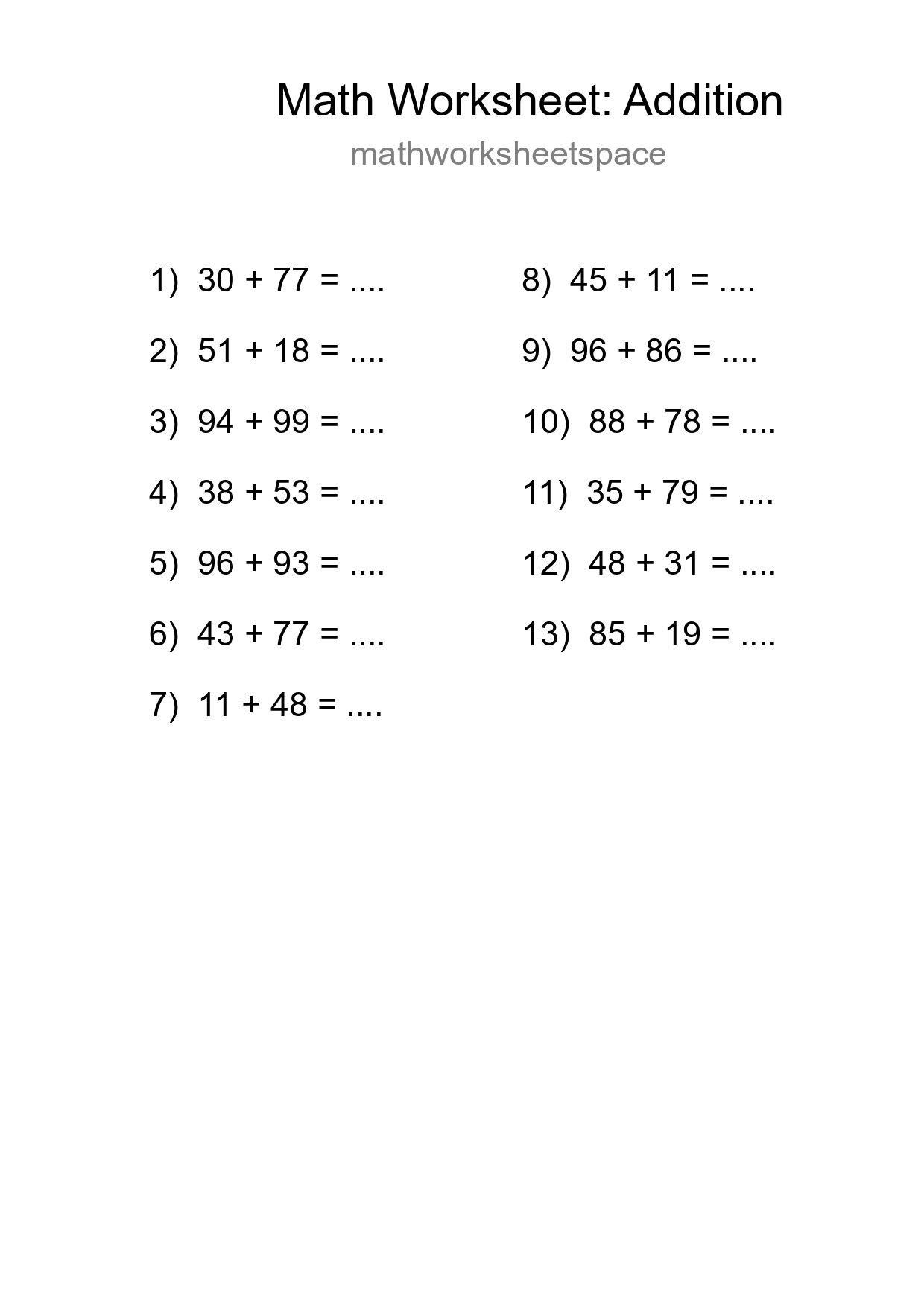 Free 13 Addition Math Worksheet For Grade 3 With Answers - Part 221
