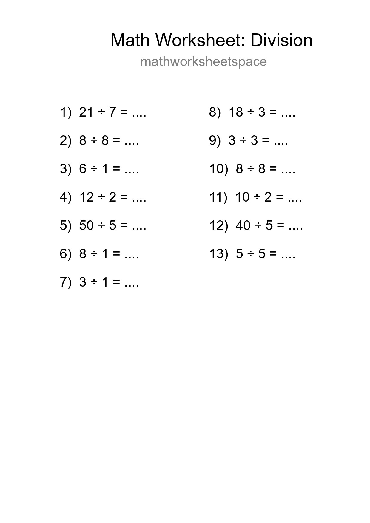 Free 13 Division Math Worksheet For Grade 1 - Part 134