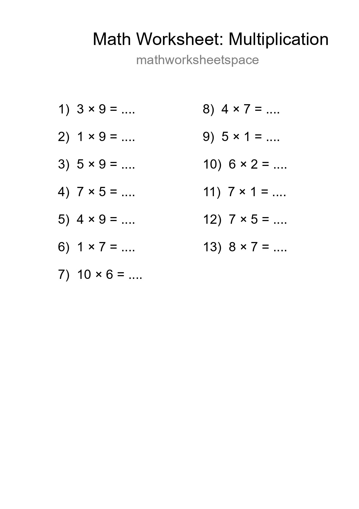 Free 13 Multiplication Math Worksheet For Grade 1 With Answers - Part 17