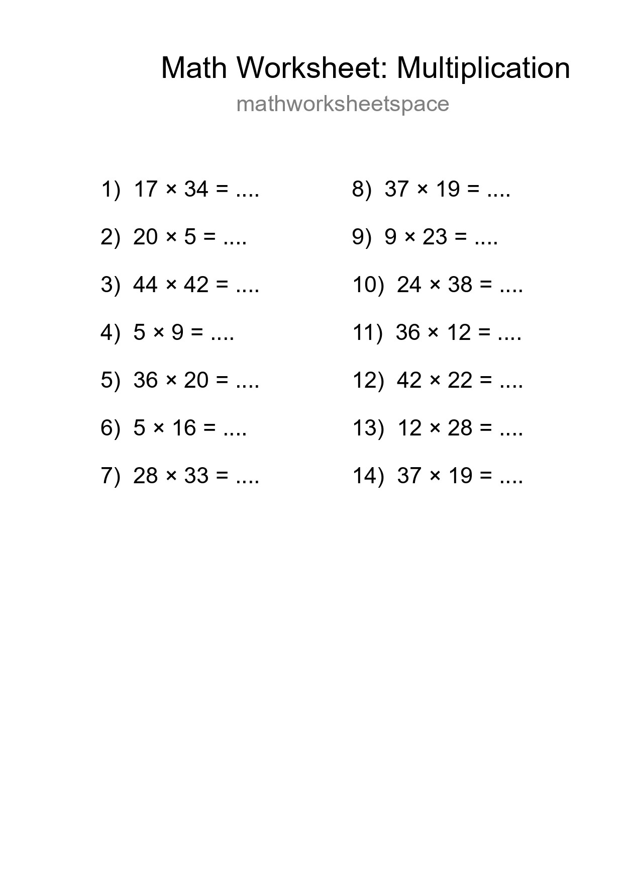 Free 14 Multiplication Math Worksheet For Grade 2 With Answers - Part 97