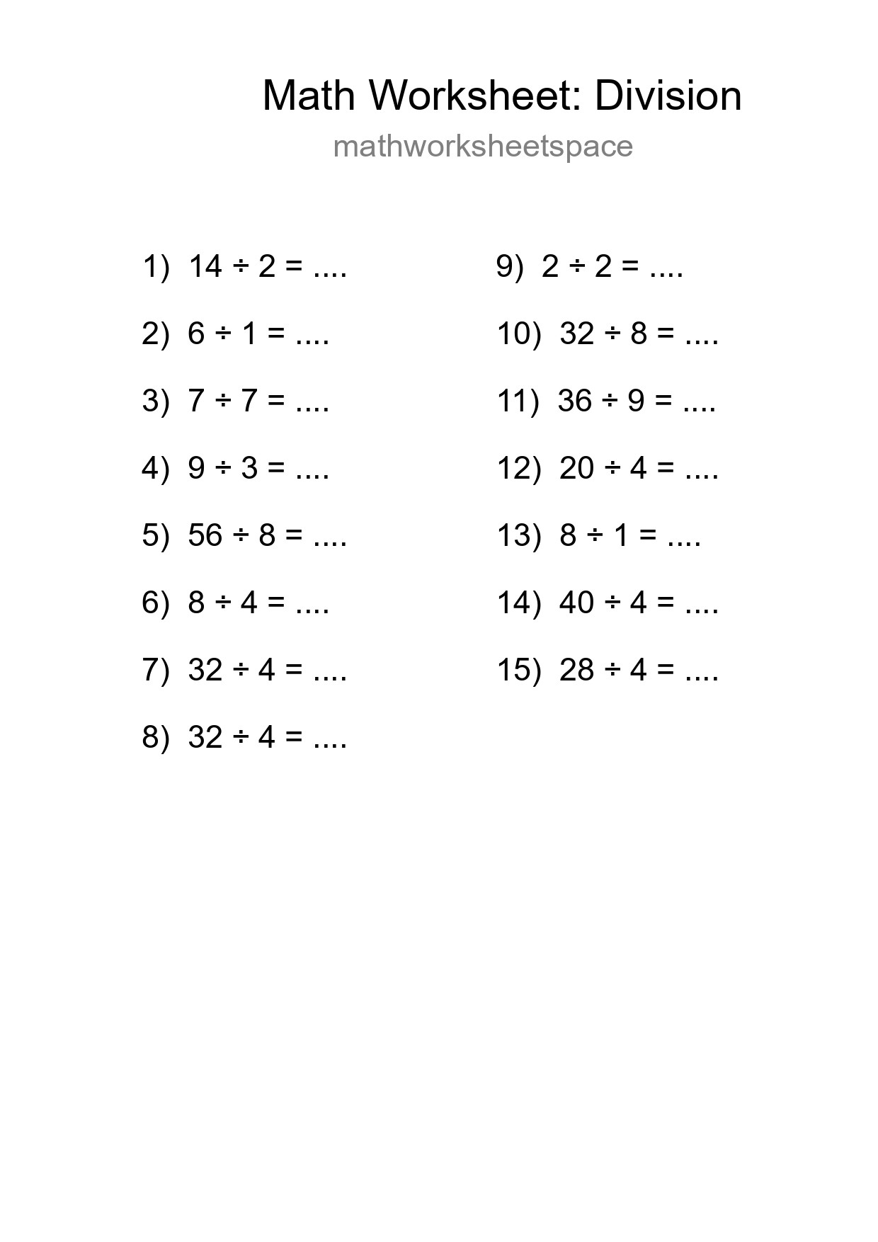 Free 15 Division Math Worksheet For Grade 1 - Part 64