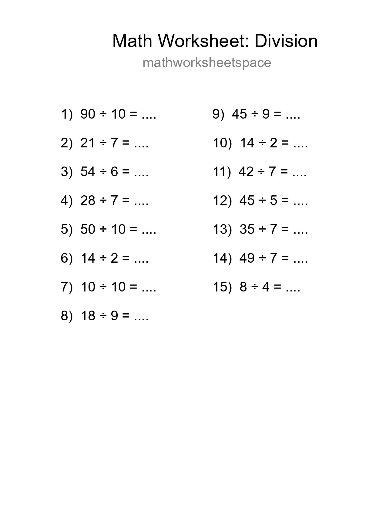 Free 15 Division Math Worksheet For Grade 1 With Answers - Part 174