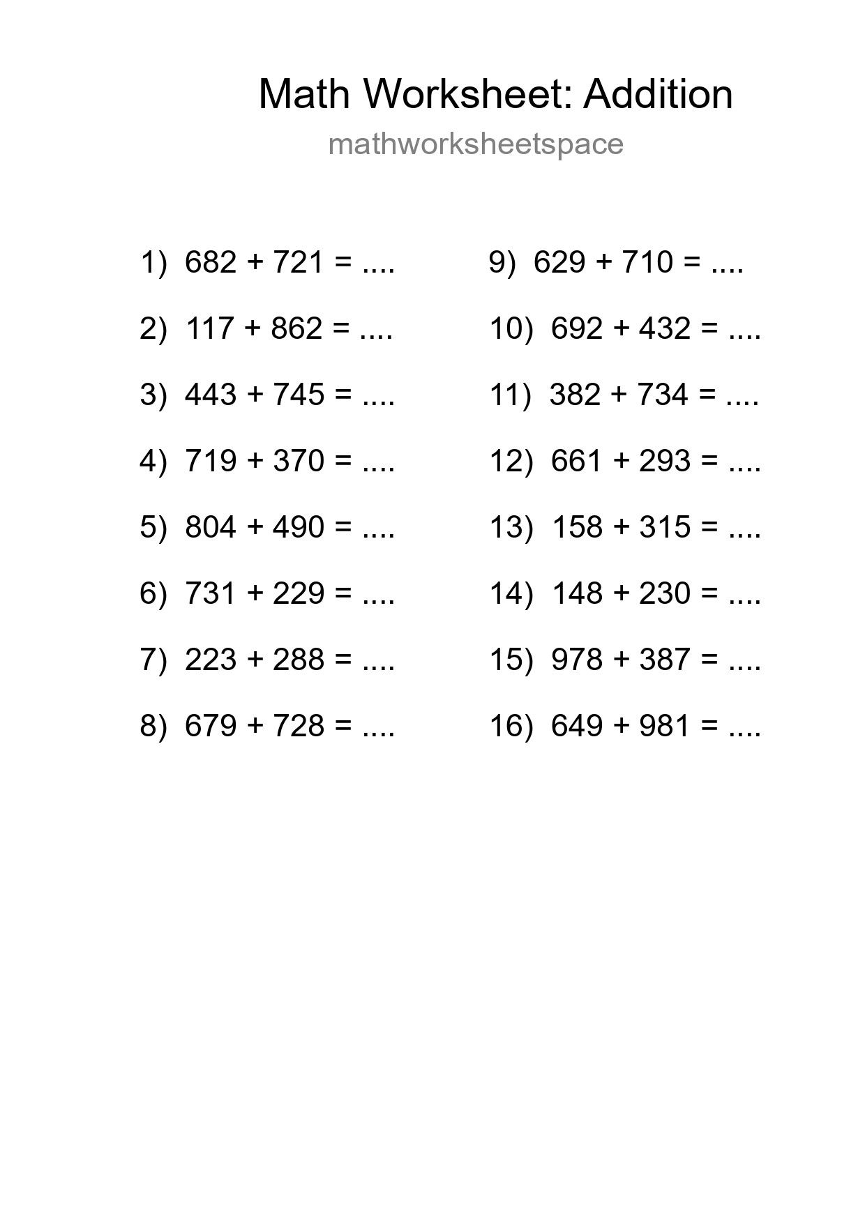 Free 16 Addition Math Worksheet For Grade 5 - Part 131