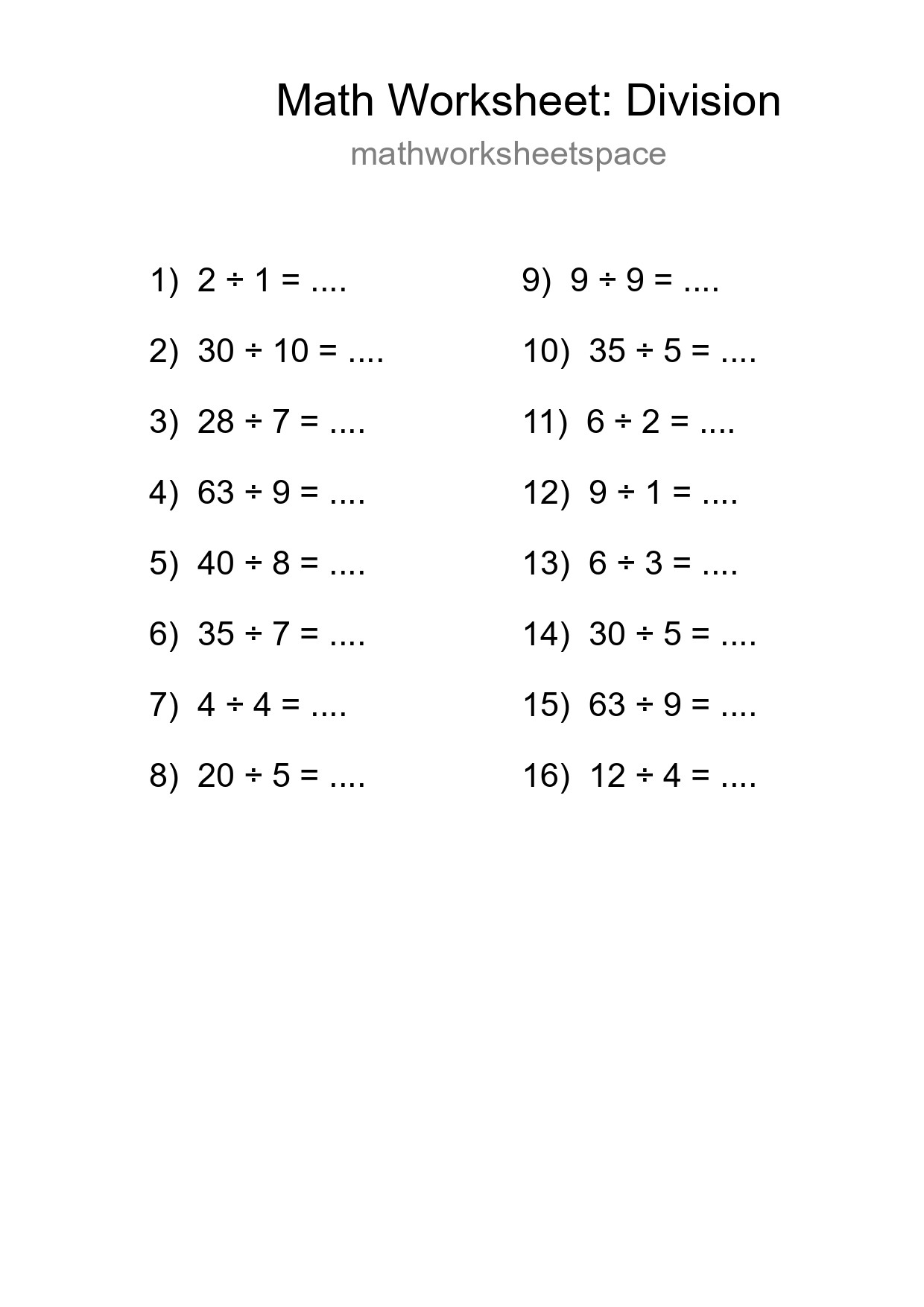 Free 16 Division Math Worksheet For Grade 1 With Answers - Part 4