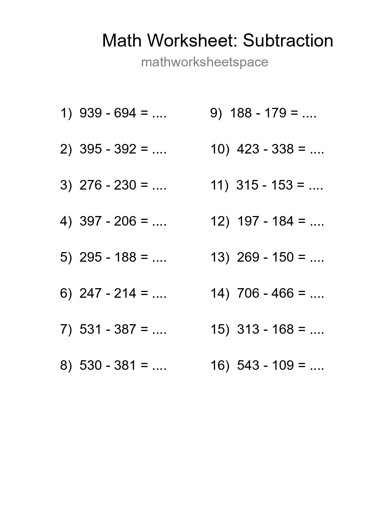 Free 16 Subtraction Math Worksheet For Grade 5 With Answers - Part 228
