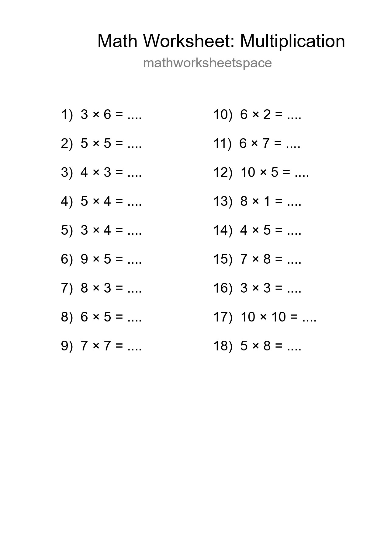 Free 18 Multiplication Math Worksheet For Grade 1 - Part 177
