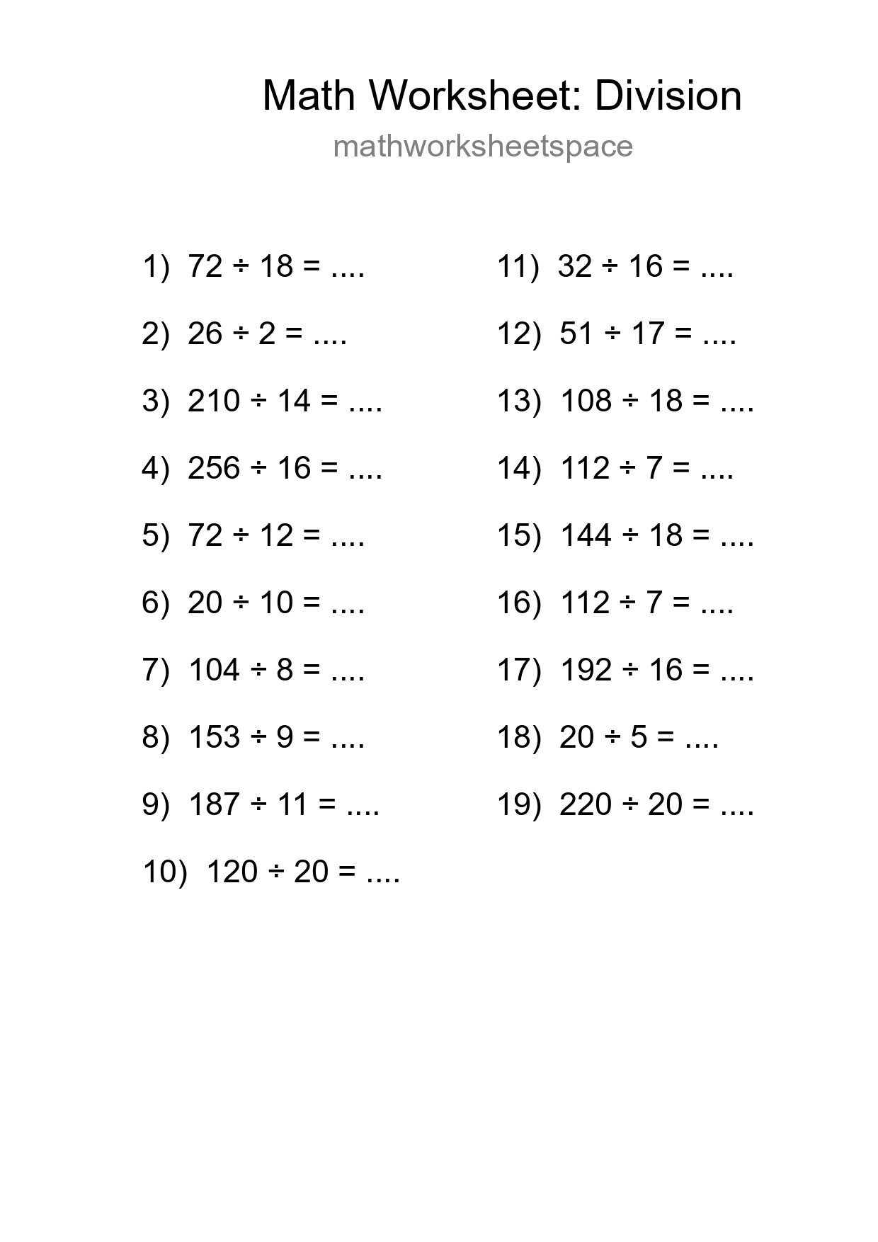 Free 19 Division Math Worksheet For Grade 2 With Answers - Part 44