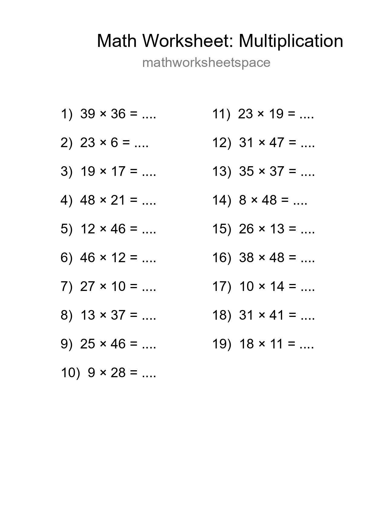 Free 19 Multiplication Math Worksheet For Grade 2 With Answers - Part 277