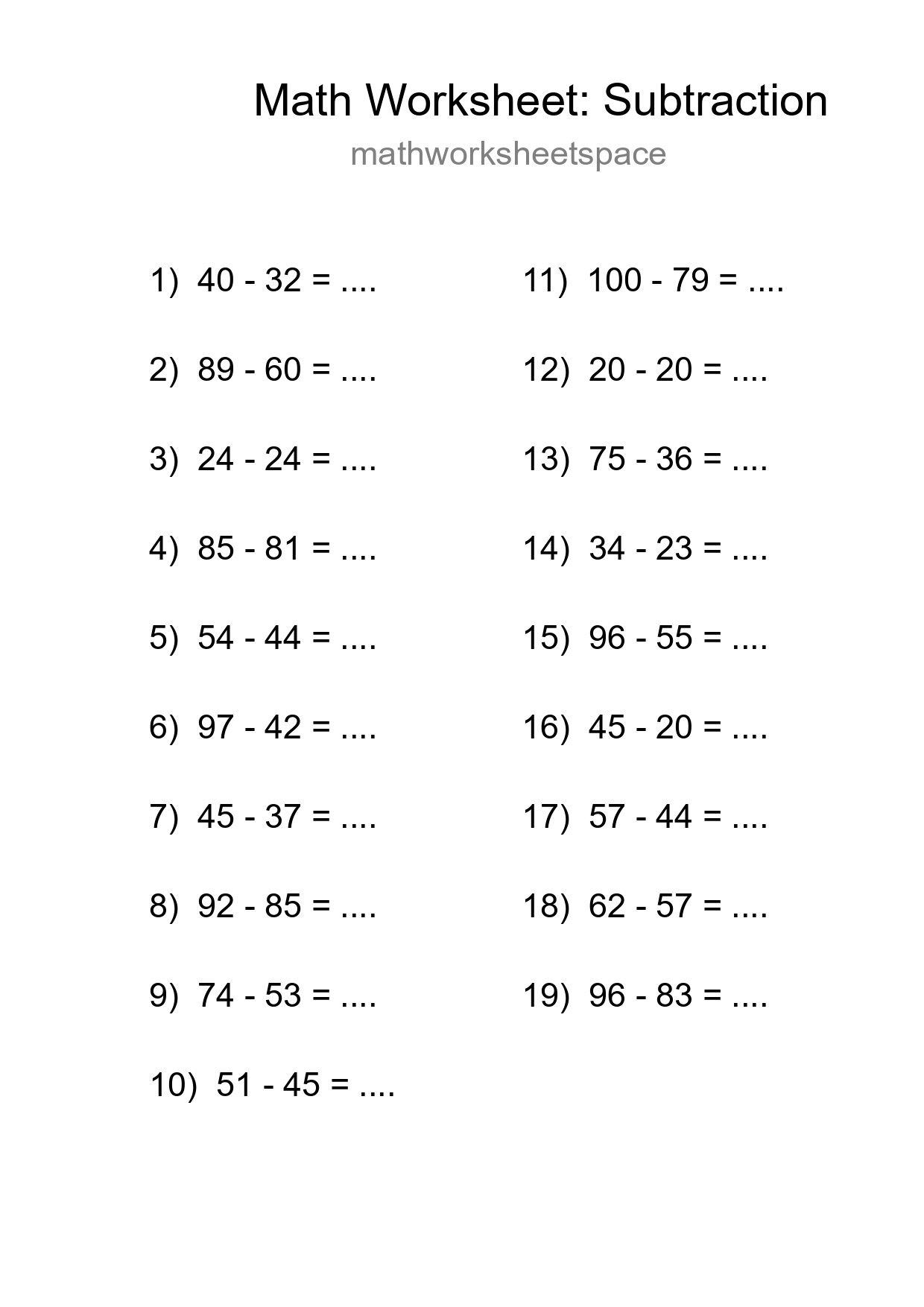 Free 19 Subtraction Math Worksheet For Grade 3 - Part 188