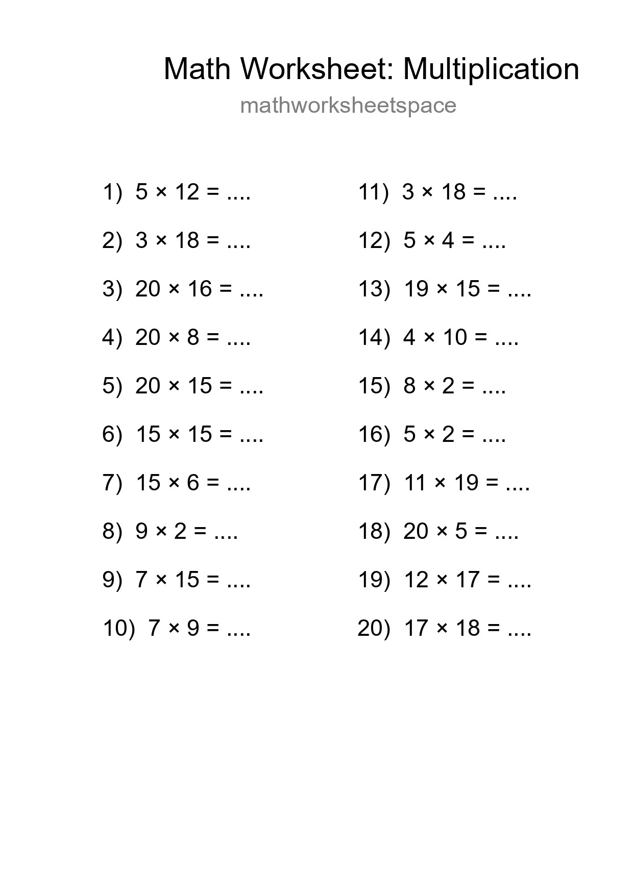 Free 20 Multiplication Math Worksheet For Grade 2 - Part 127