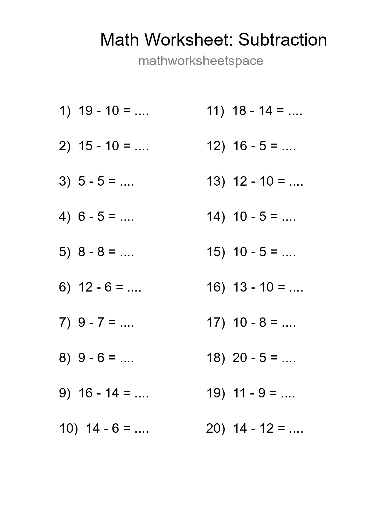 Free 20 Subtraction Math Worksheet For Grade 2 - Part 198