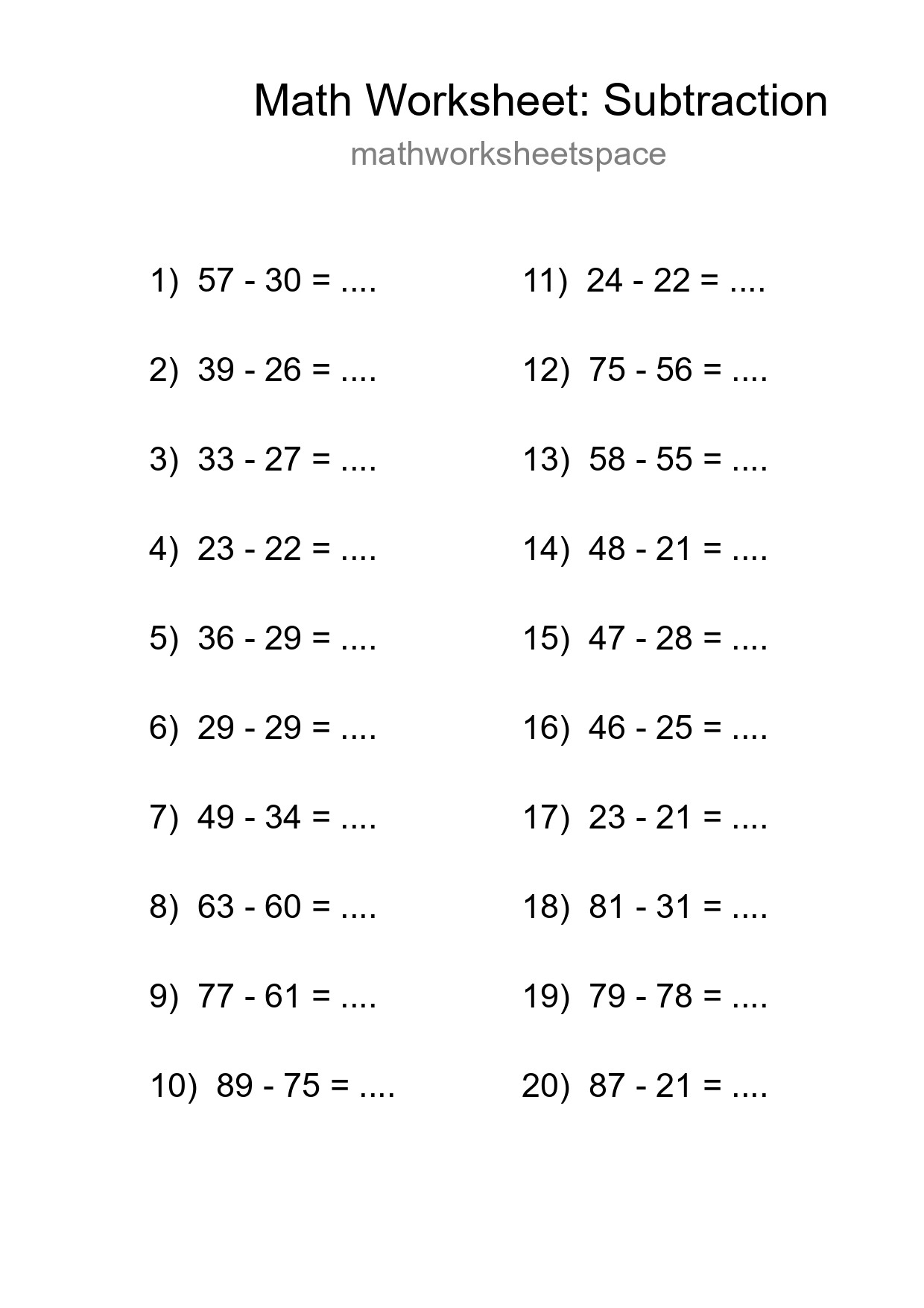 Free 20 Subtraction Math Worksheet For Grade 3 With Answers - Part 268
