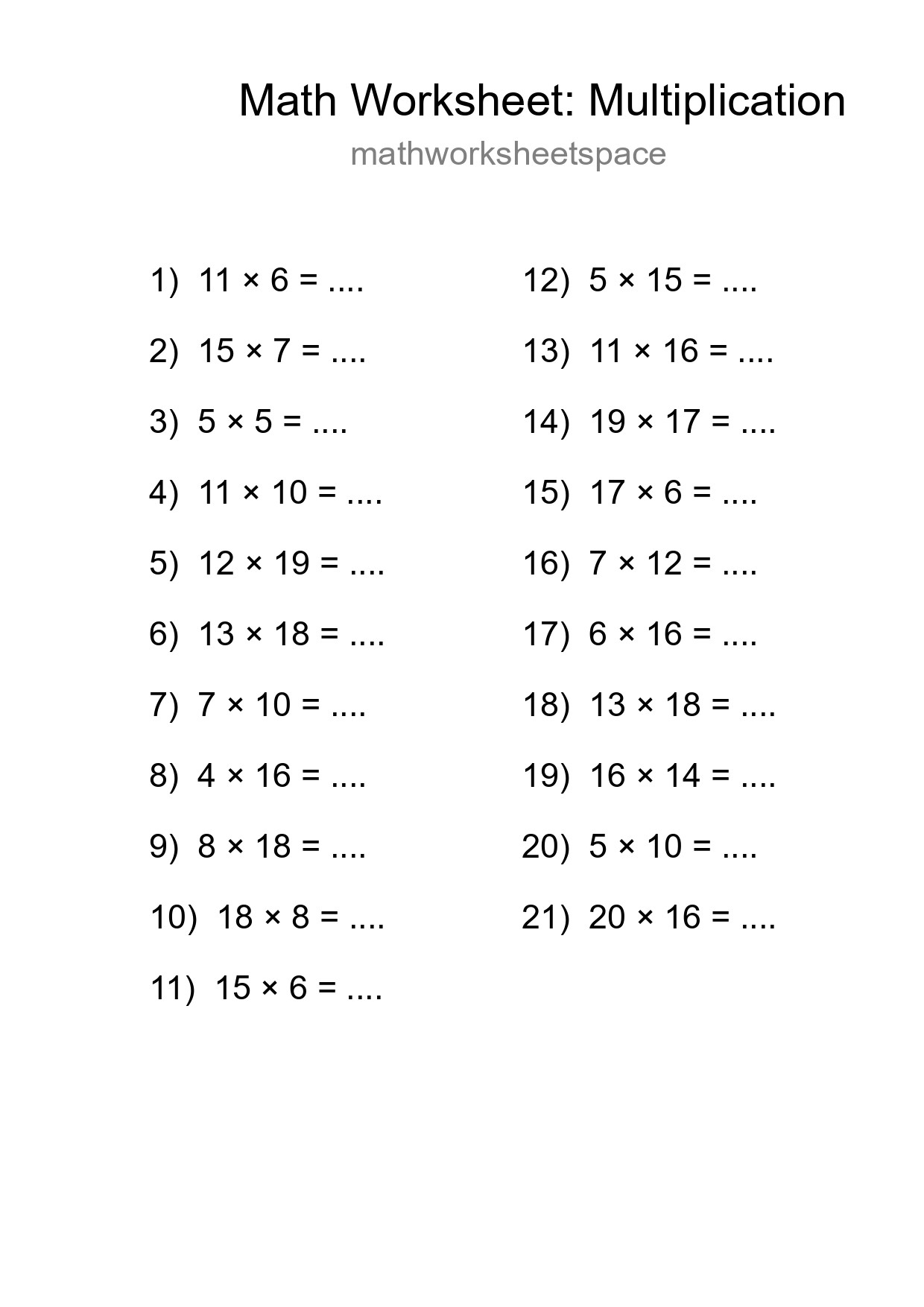 Free 21 Multiplication Math Worksheet For Grade 2 - Part 217