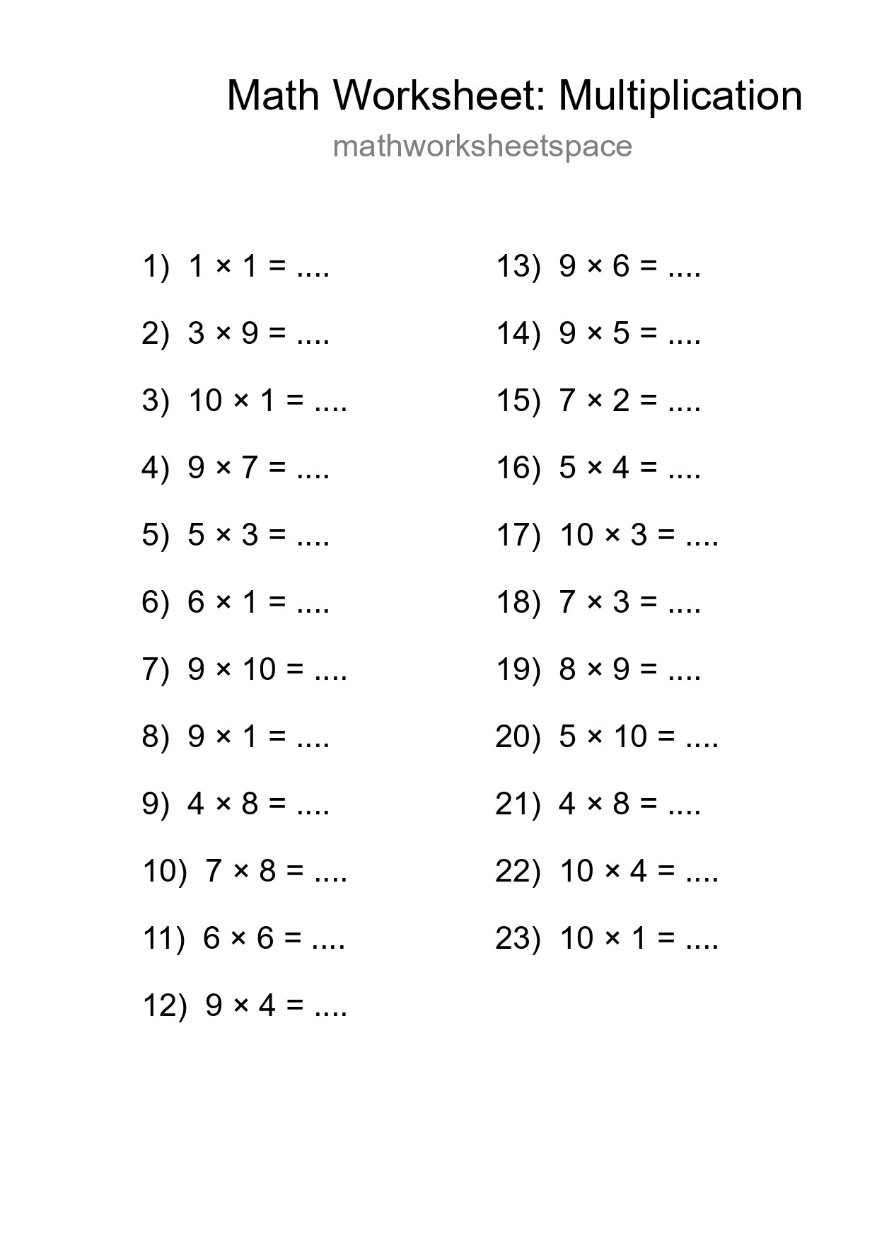 Free 23 Multiplication Math Worksheet For Grade 1 With Answers - Part 117