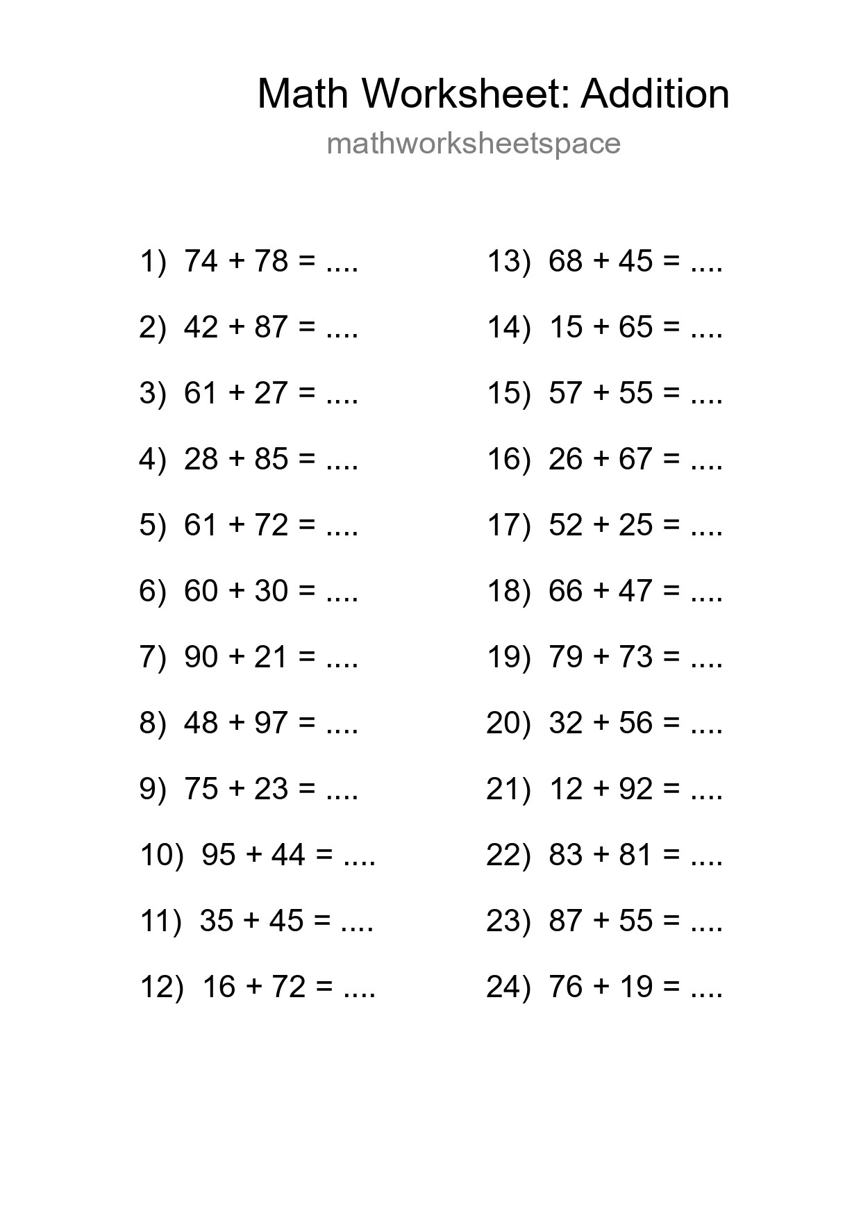 Free 24 Addition Math Worksheet For Grade 3 With Answers - Part 201
