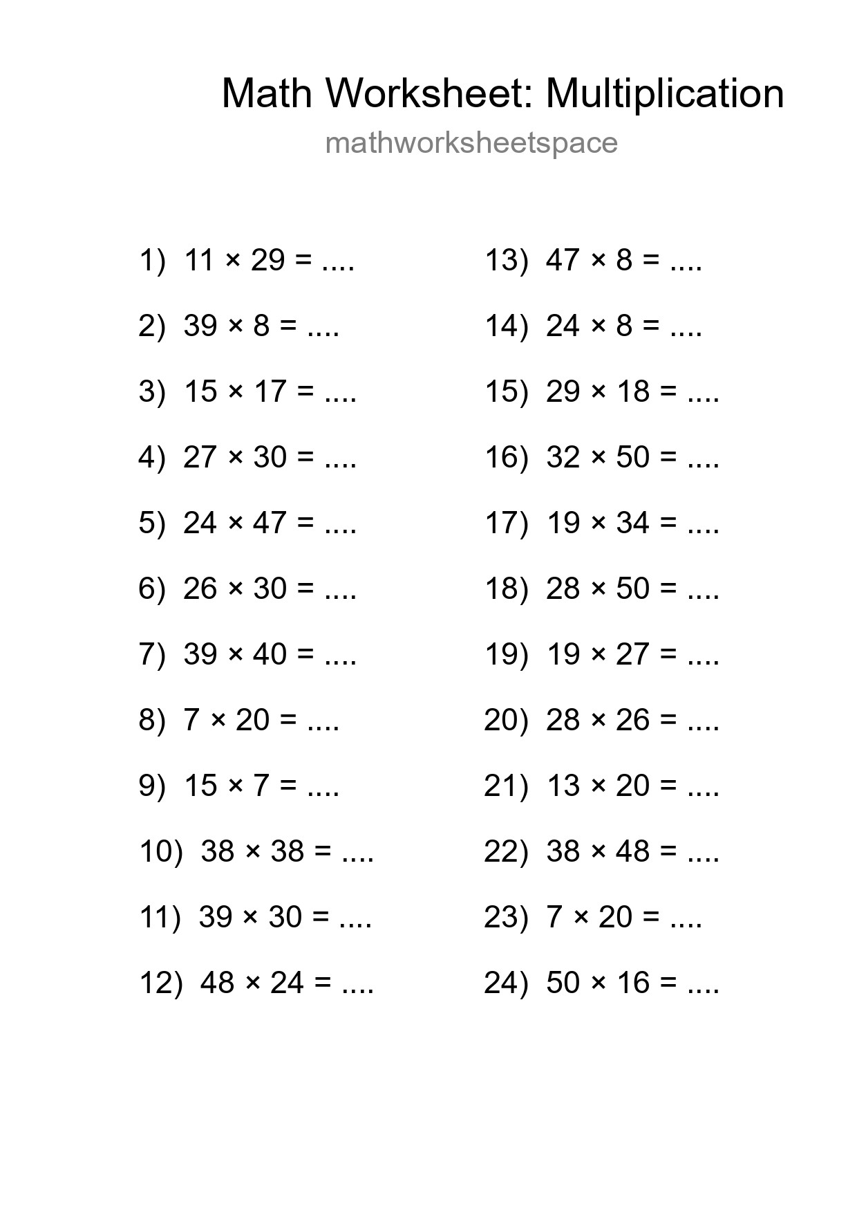 Free 24 Multiplication Math Worksheet For Grade 2 - Part 47