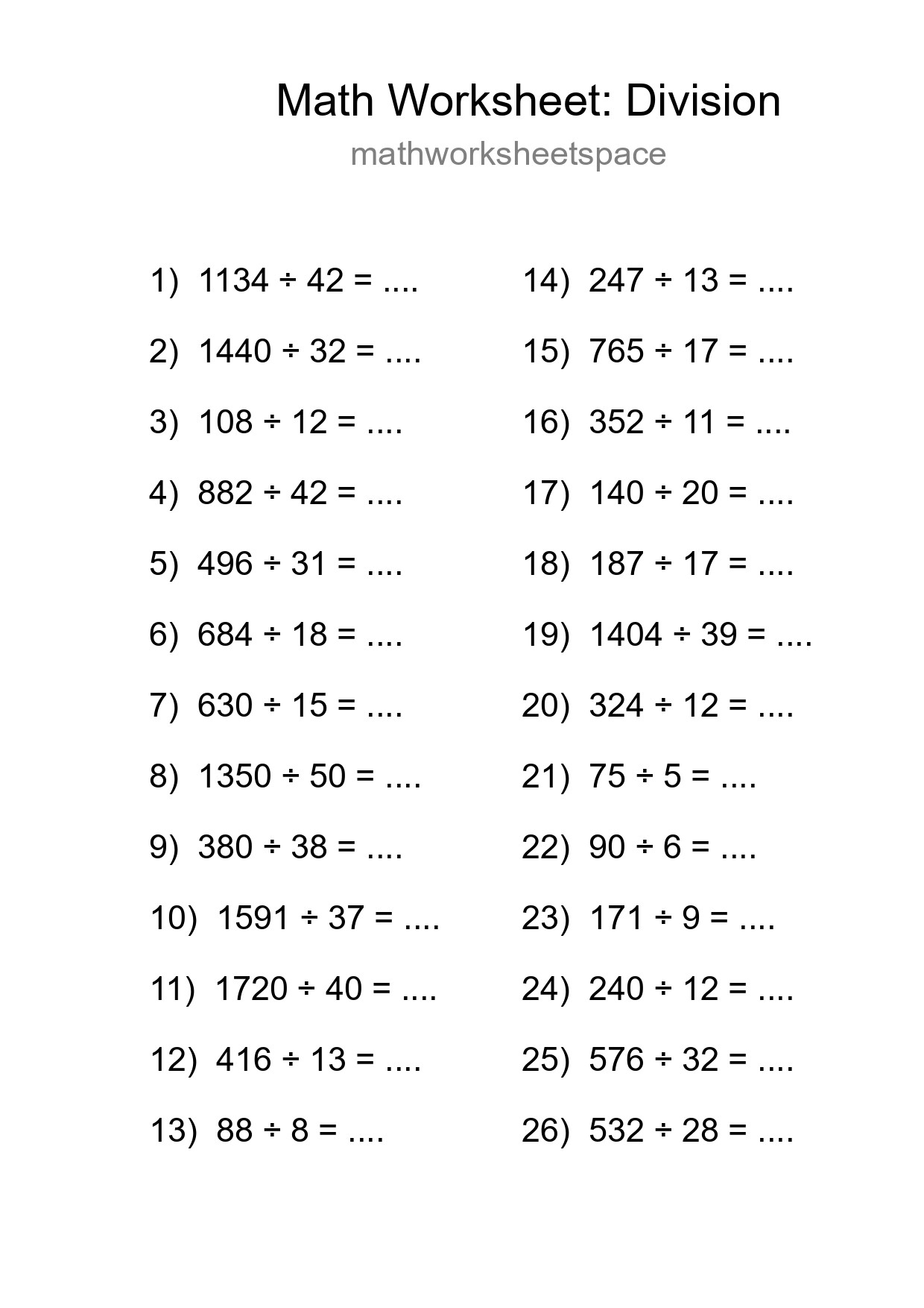 Free 26 Division Math Worksheet For Grade 2 With Answers - Part 274