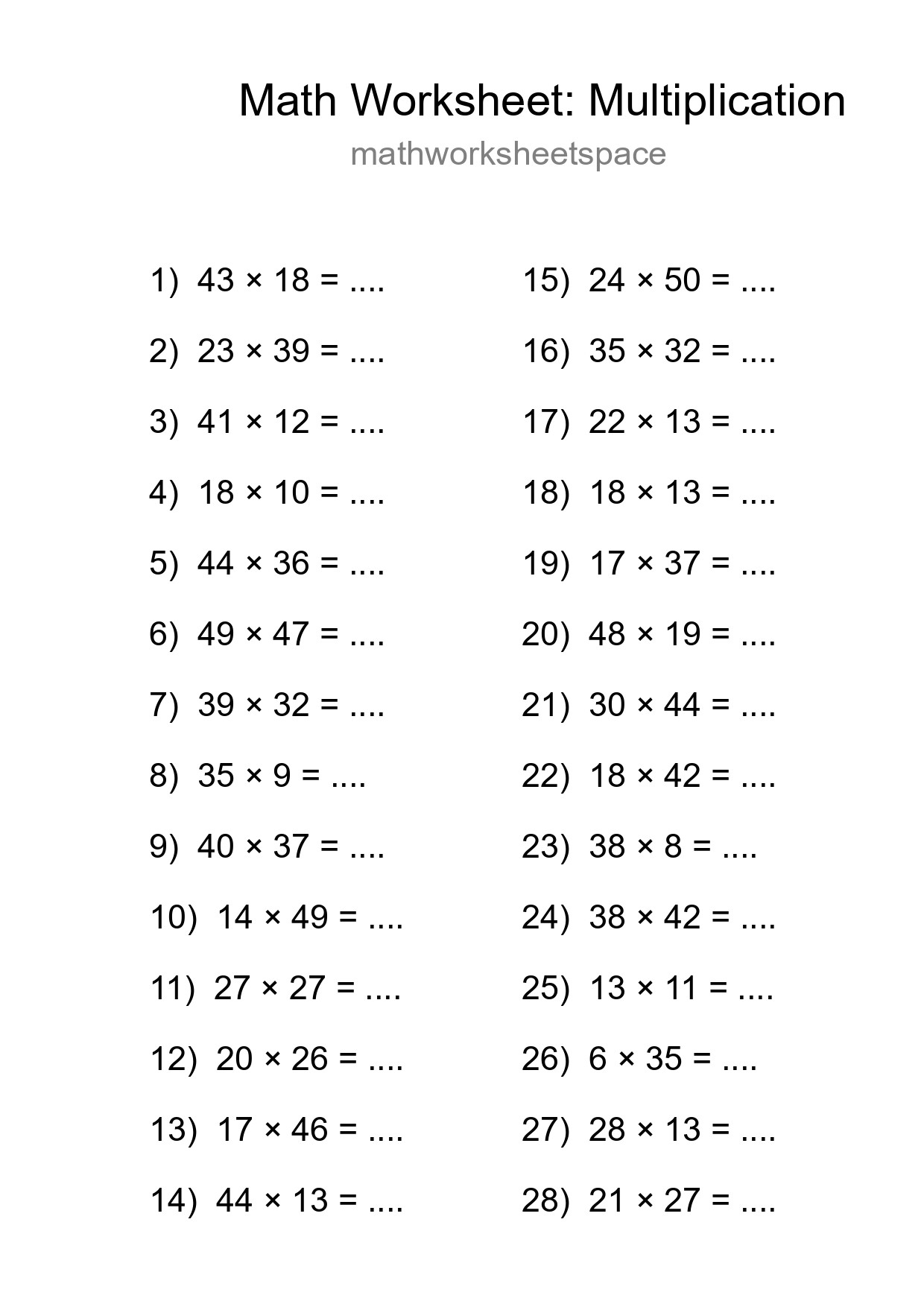 Free 28 Multiplication Math Worksheet For Grade 2 - Part 77