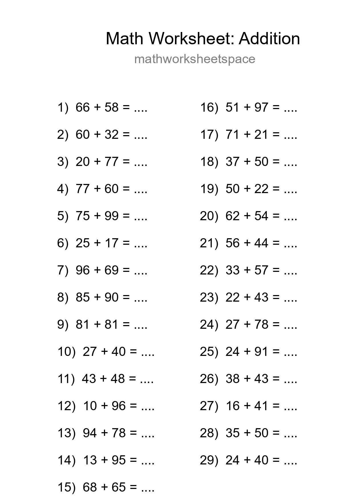 Free 29 Addition Math Worksheet For Grade 3 - Part 211