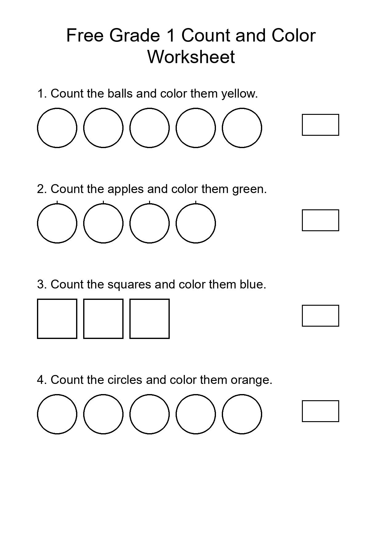 Free Grade 1 Count and Color Worksheet