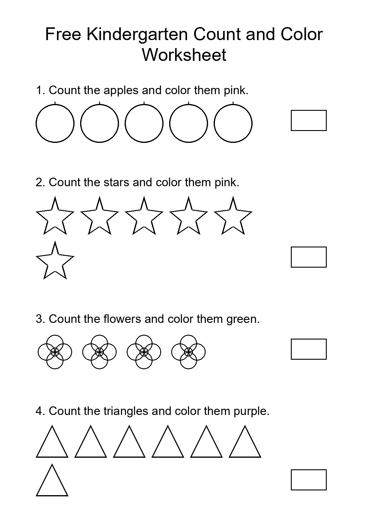 Free Kindergarten Count and Color Worksheet