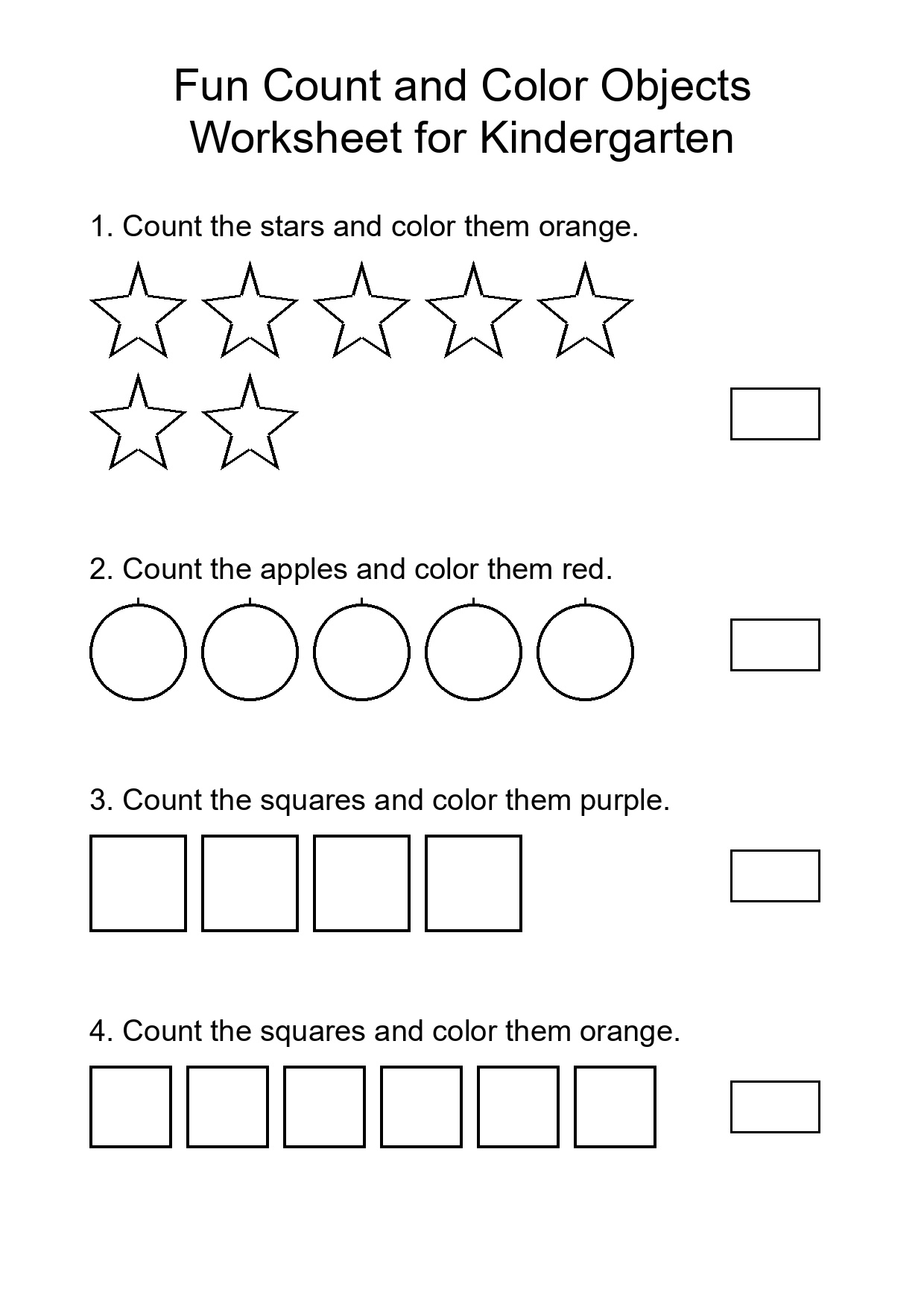 Fun Count and Color Objects Worksheet for Kindergarten