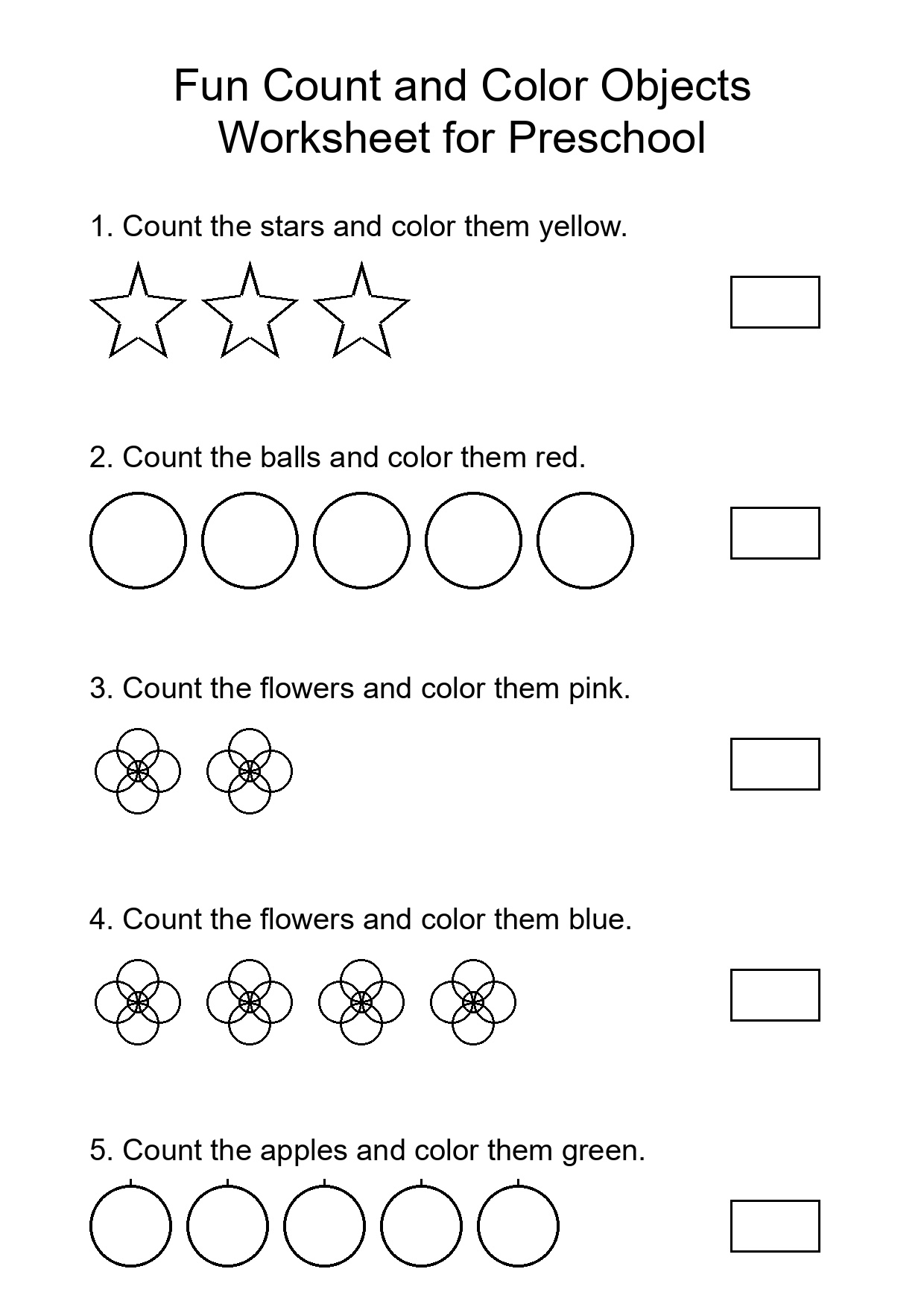 Fun Count and Color Objects Worksheet for Preschool