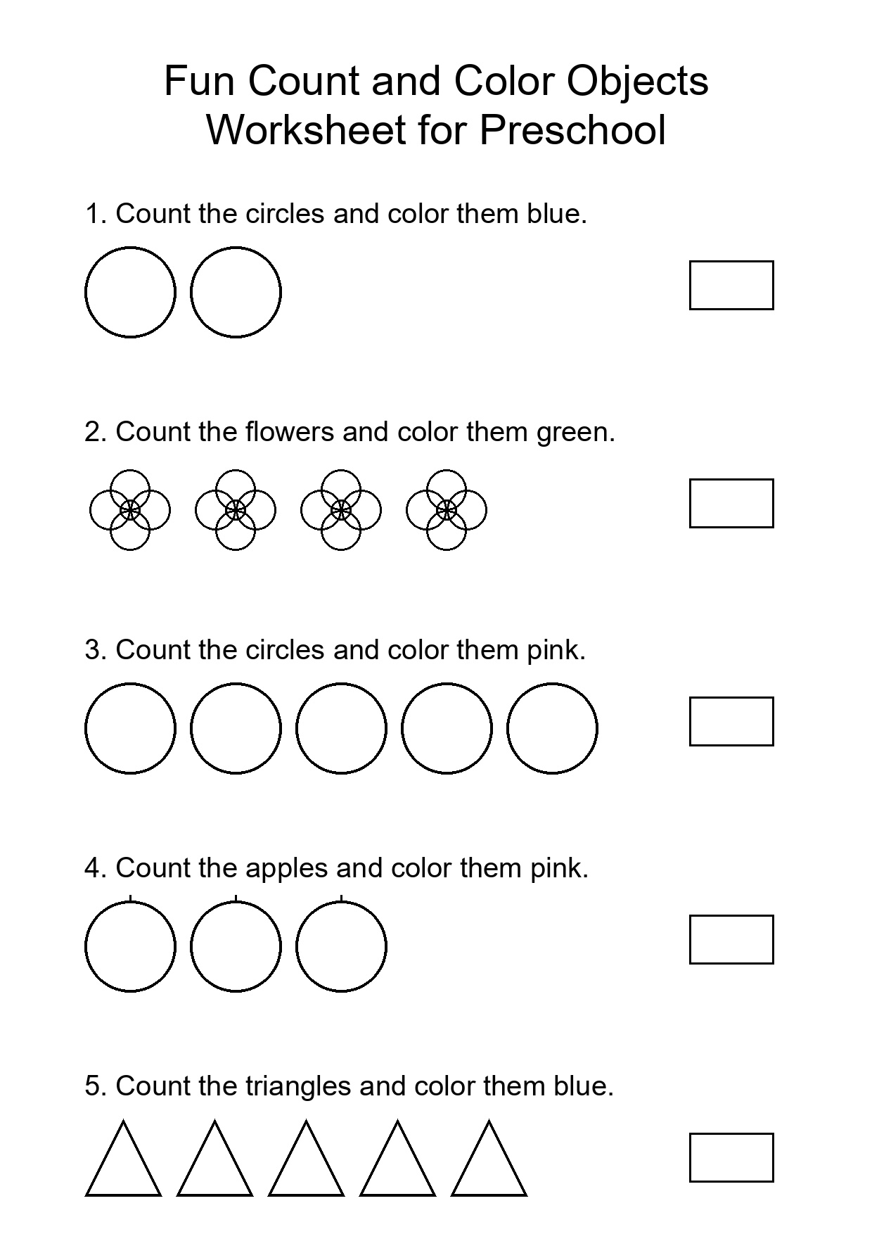 Fun Count and Color Objects Worksheet for Preschool