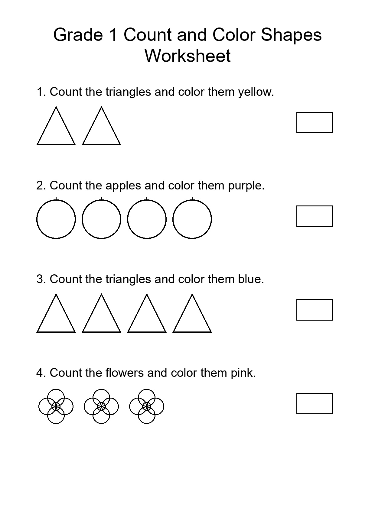 Grade 1 Count and Color Shapes Worksheet