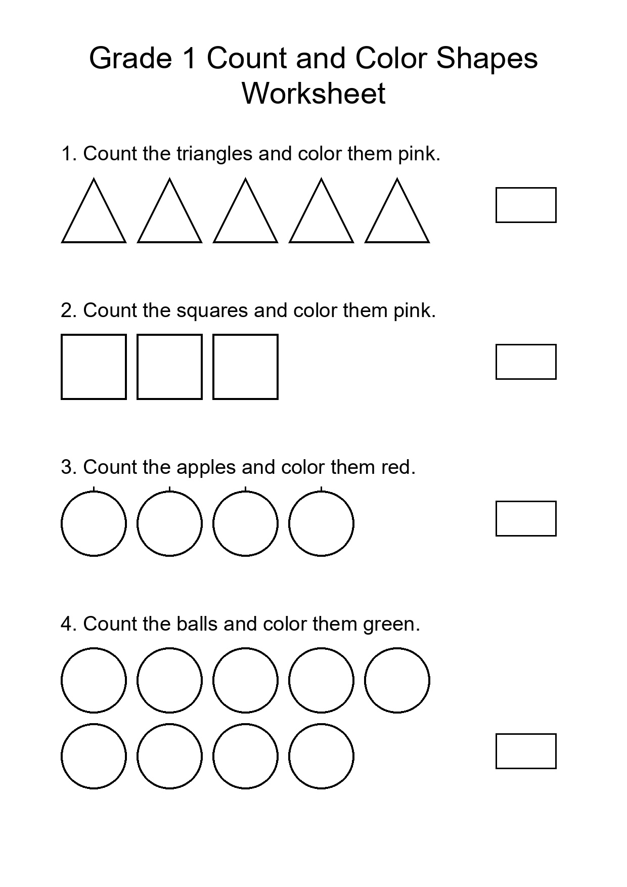 Grade 1 Count and Color Shapes Worksheet