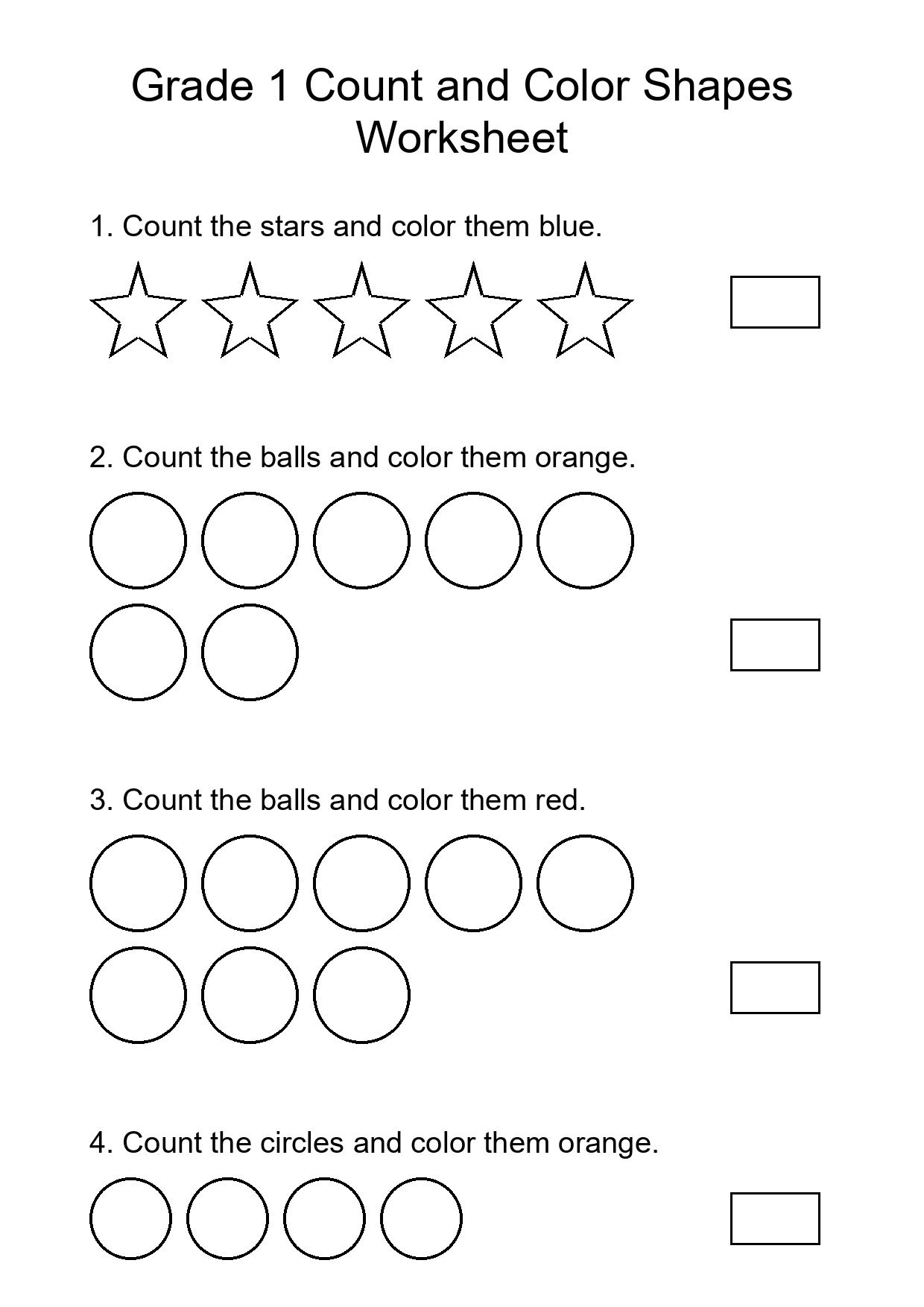 Grade 1 Count and Color Shapes Worksheet
