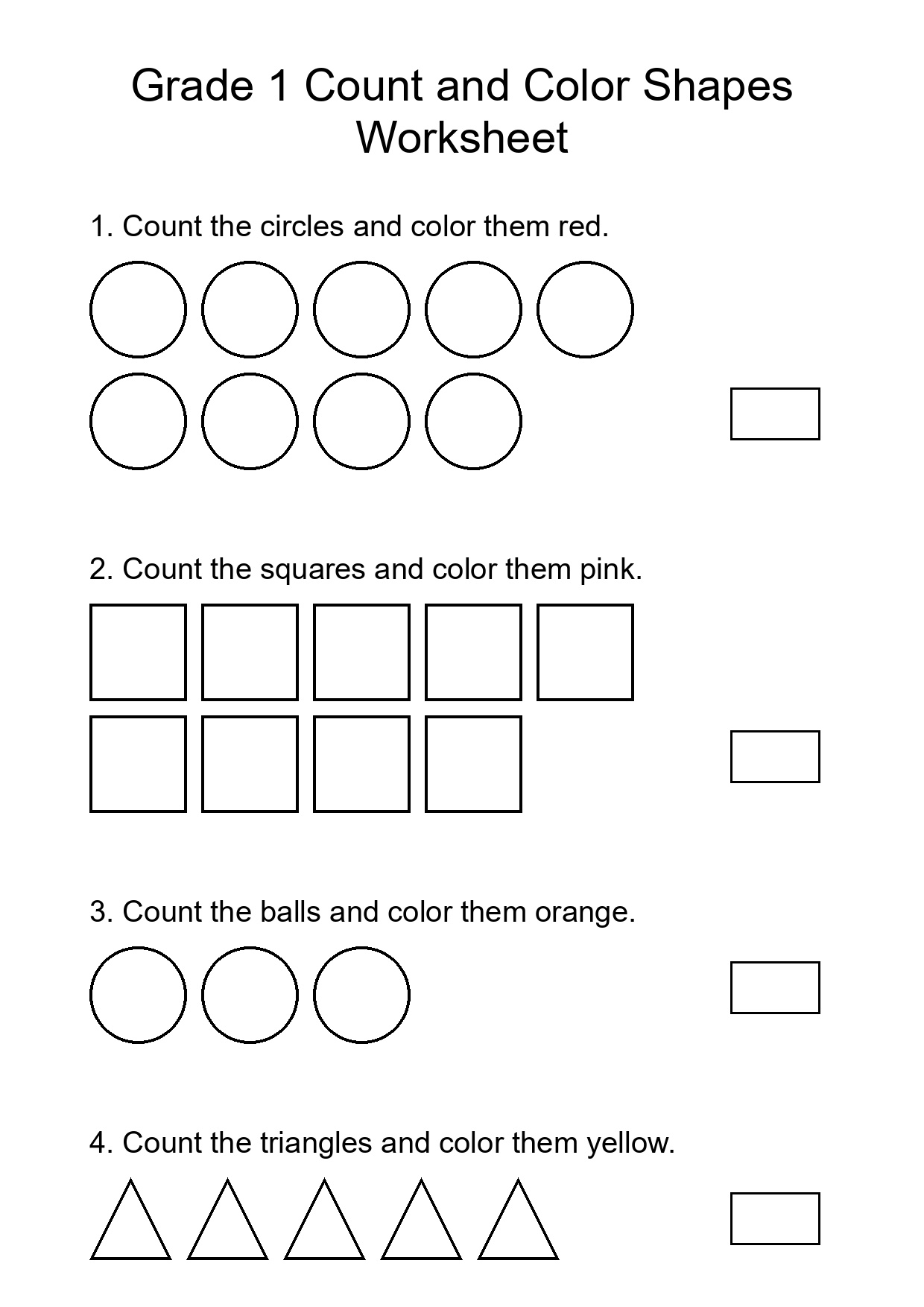 Grade 1 Count and Color Shapes Worksheet