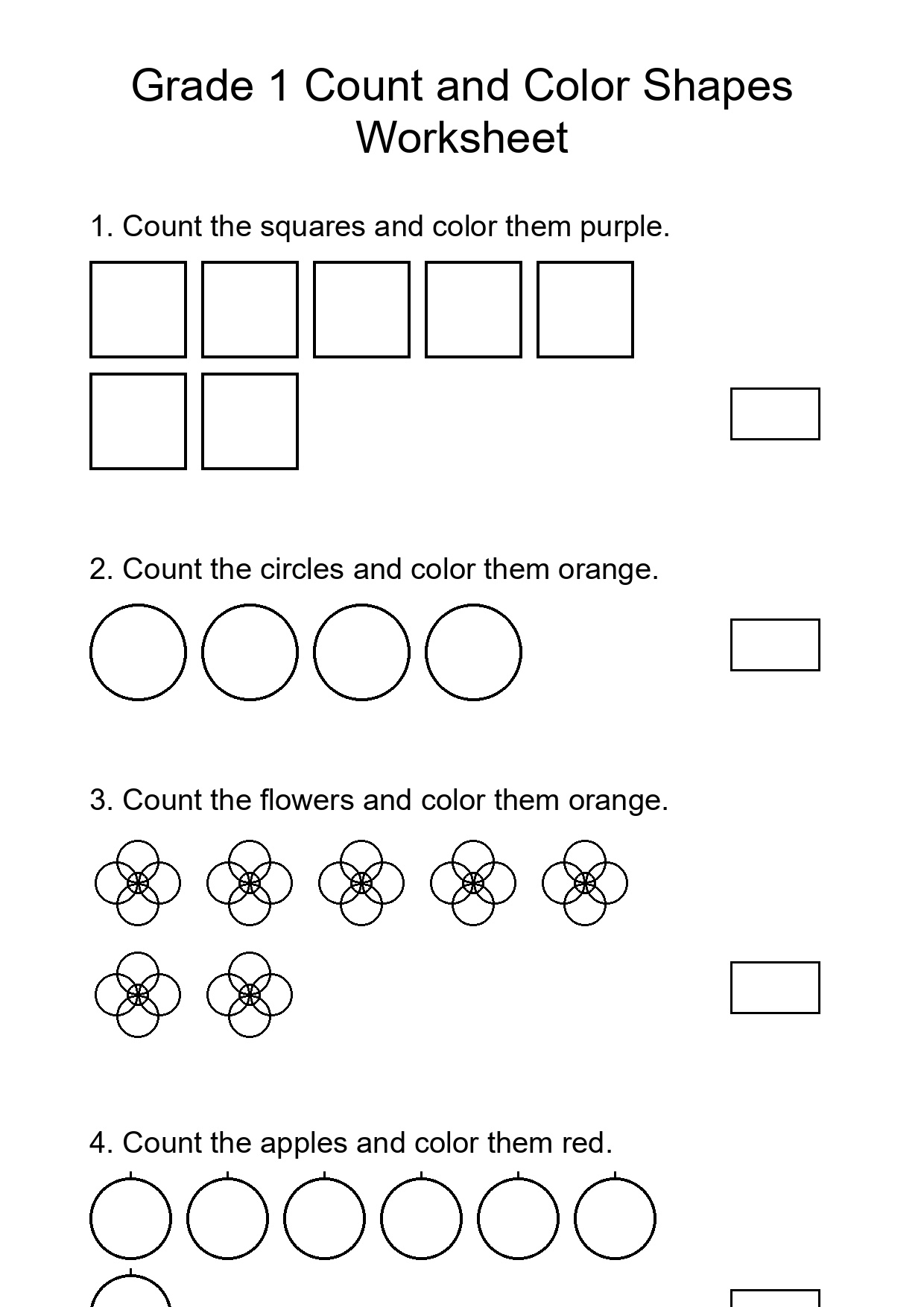 Grade 1 Count and Color Shapes Worksheet