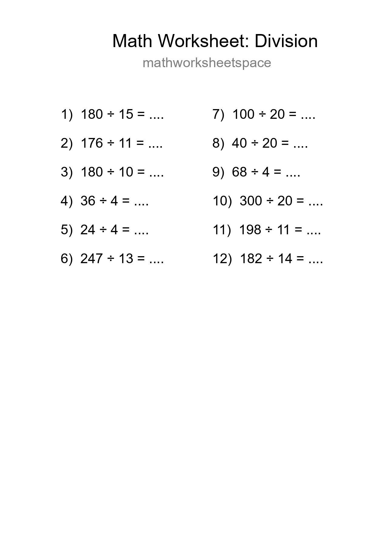 Grade 2 Division Practice Worksheet (12 Problems) - Part 104