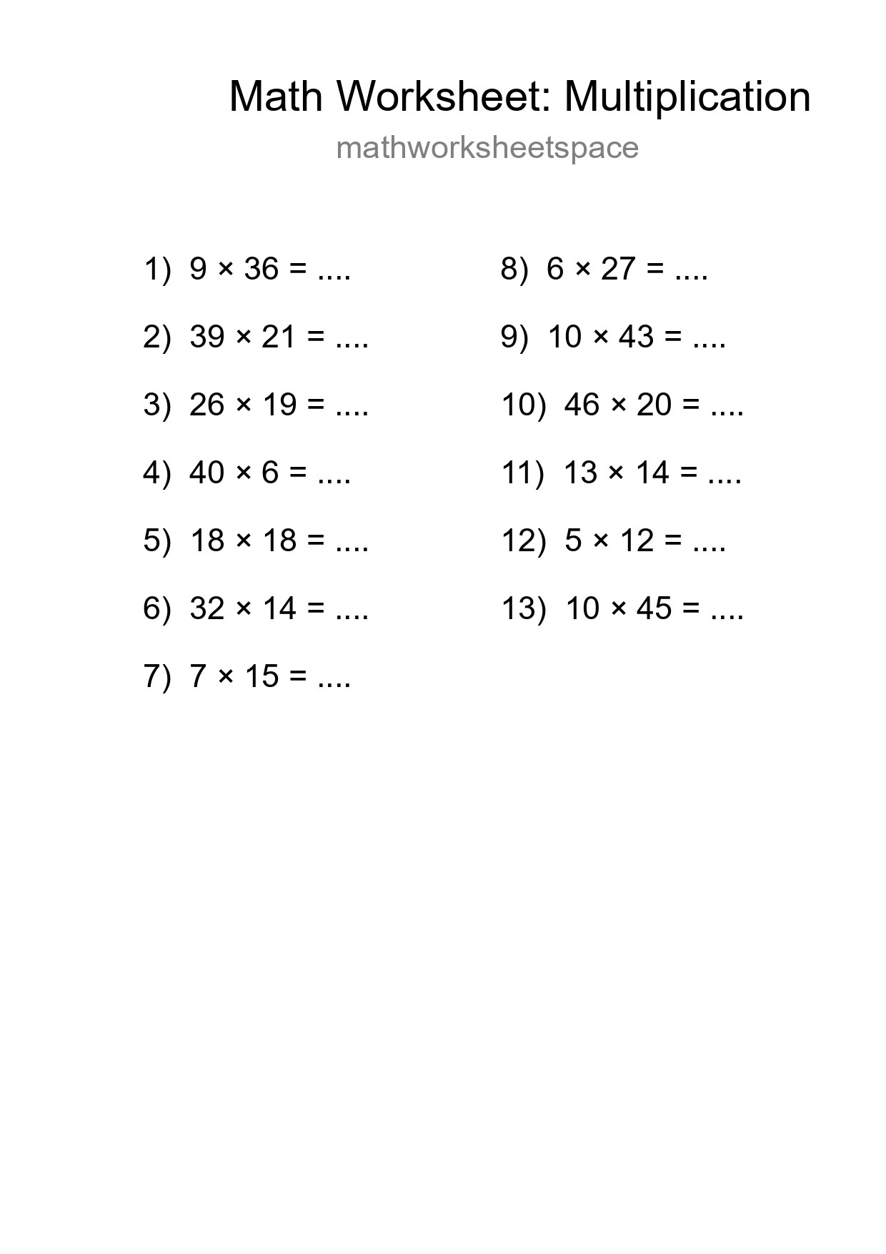 Grade 2 Multiplication Practice Worksheet (13 Problems) - Part 67