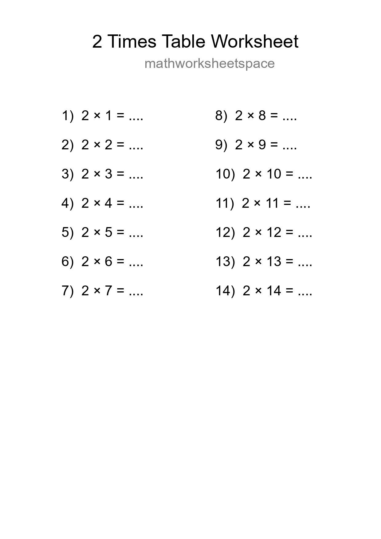 Grade 2 Multiplication Table 2 Practice - Part 19