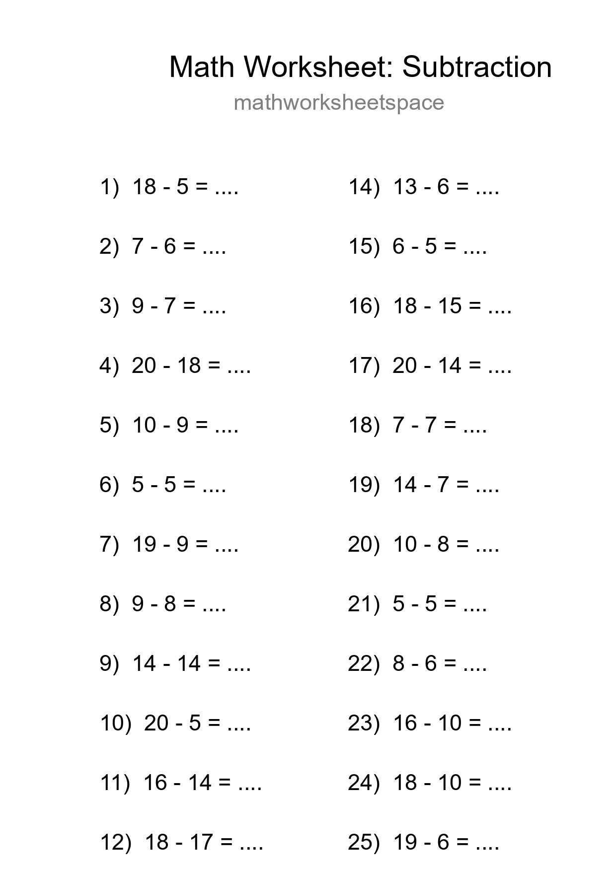 Grade 2 Subtraction Practice Worksheet (26 Problems) - Part 158